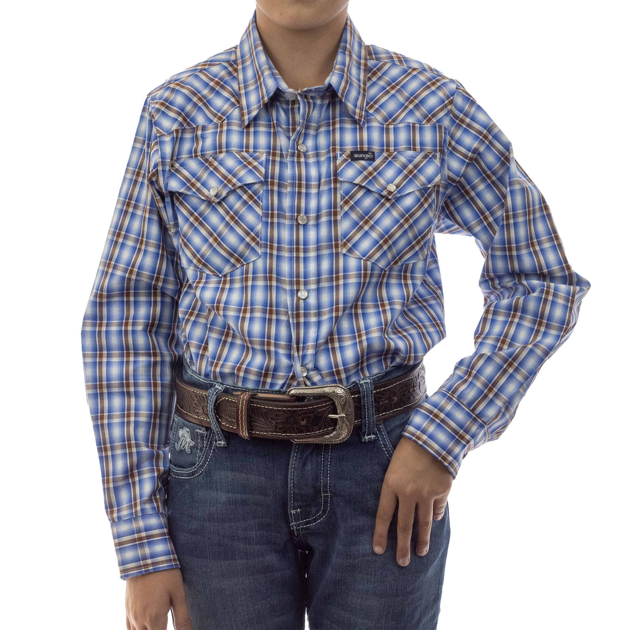 CAMISA VAQUERA NIÑO WRANGLER SLIM FIT MANGA LARGA AZUL