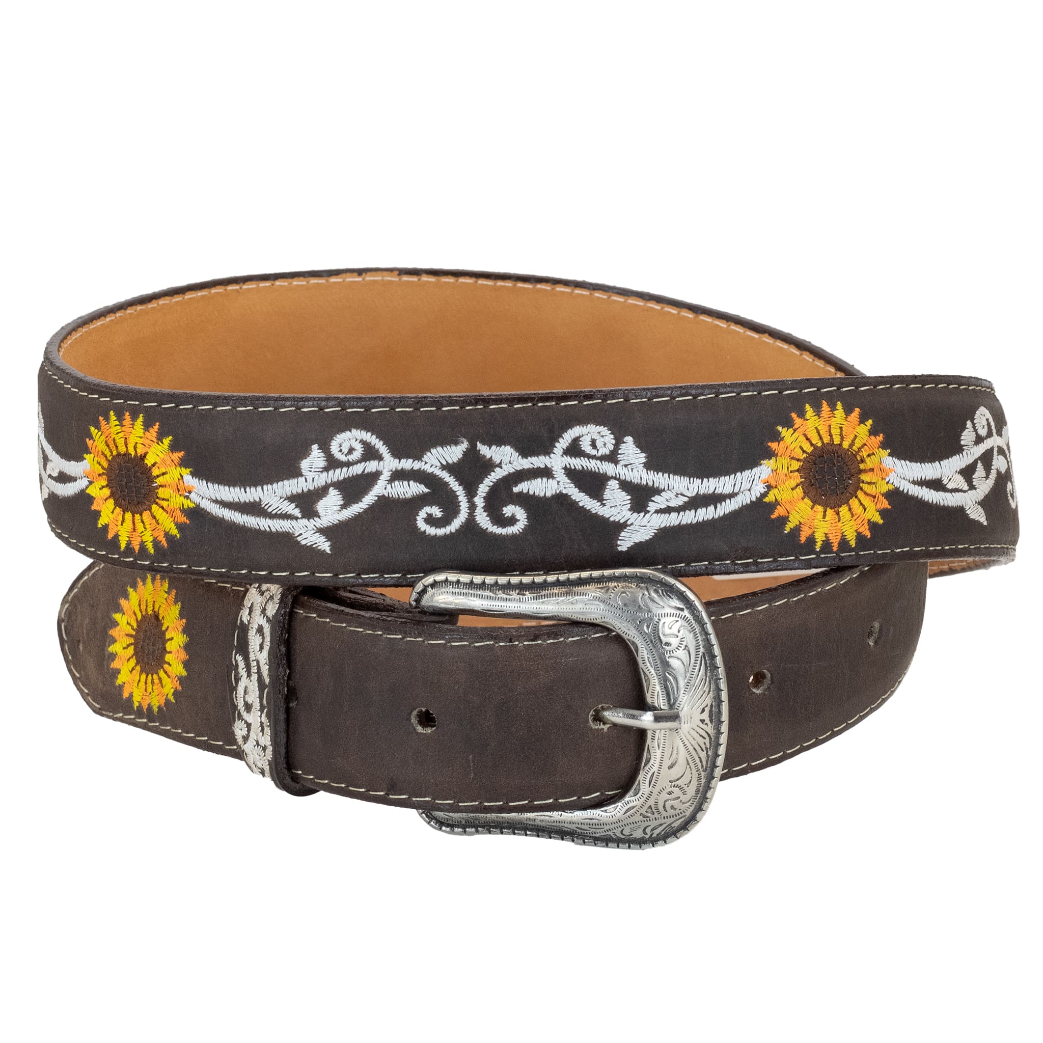CINTO VAQUERO CON GIRASOLES CAFE