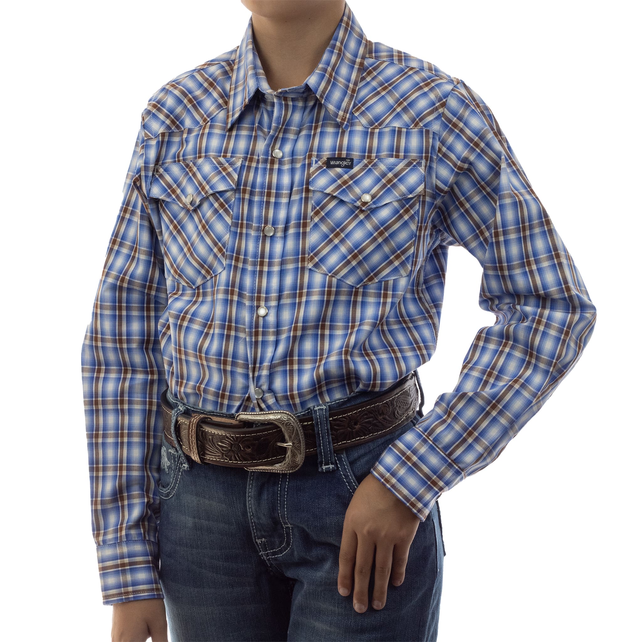 CAMISA VAQUERA NIÑO WRANGLER SLIM FIT MANGA LARGA AZUL