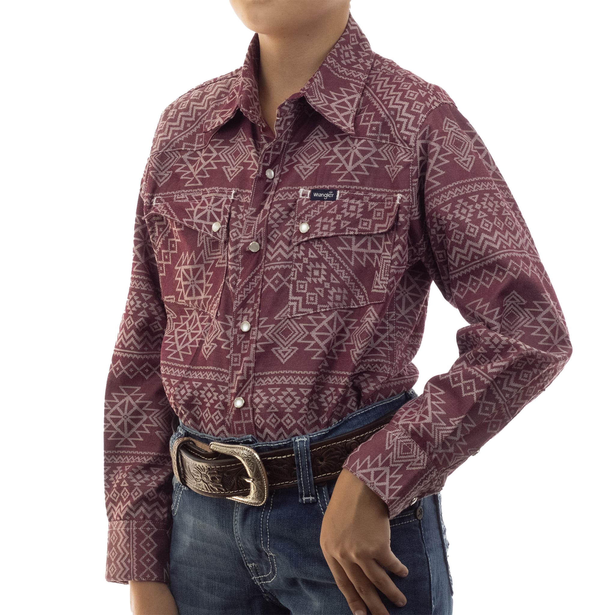 002 CAMISA VAQUERA NIÑO WRANGLER SLIM FIT MANGA LARGA ROJO