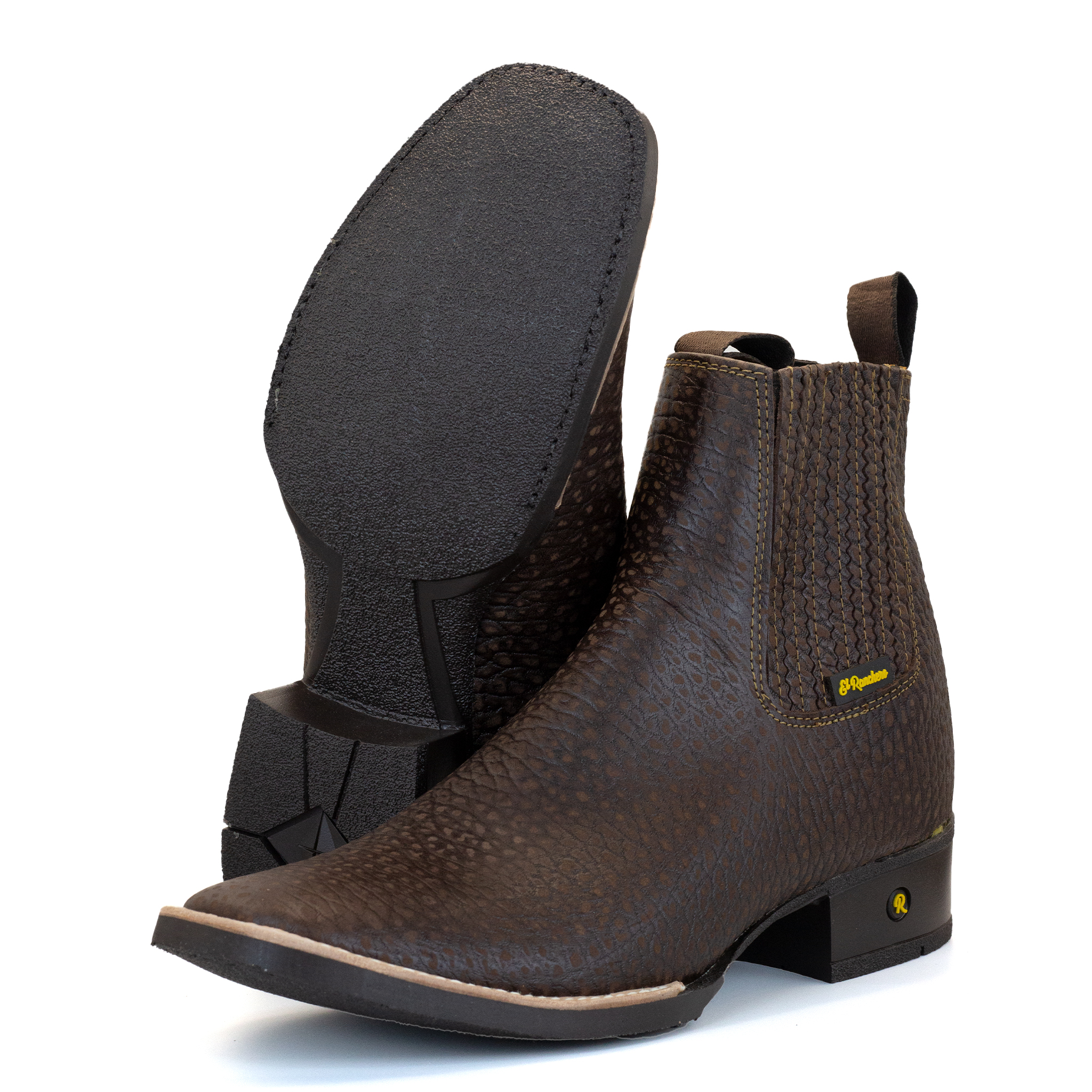 BOTIN EL RANCHERO DE PIEL DE CUELLO DE TORO CAFE