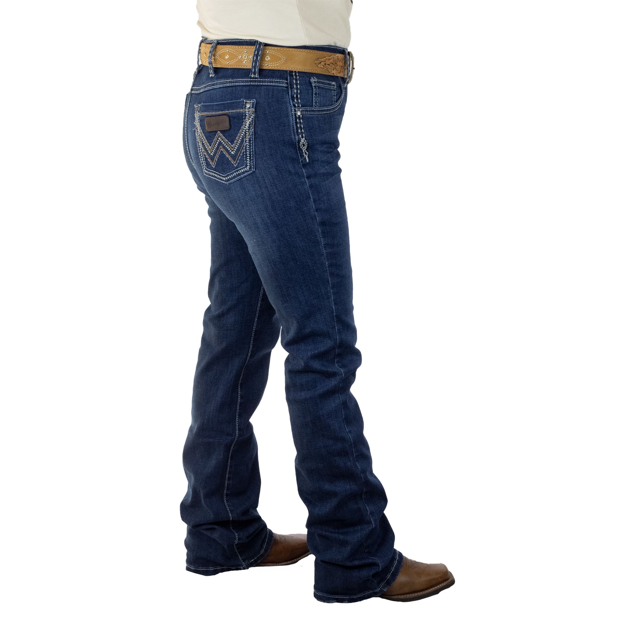 002 (42) PANTALON WRANGLER DAMA CINTURA ALTA AZUL