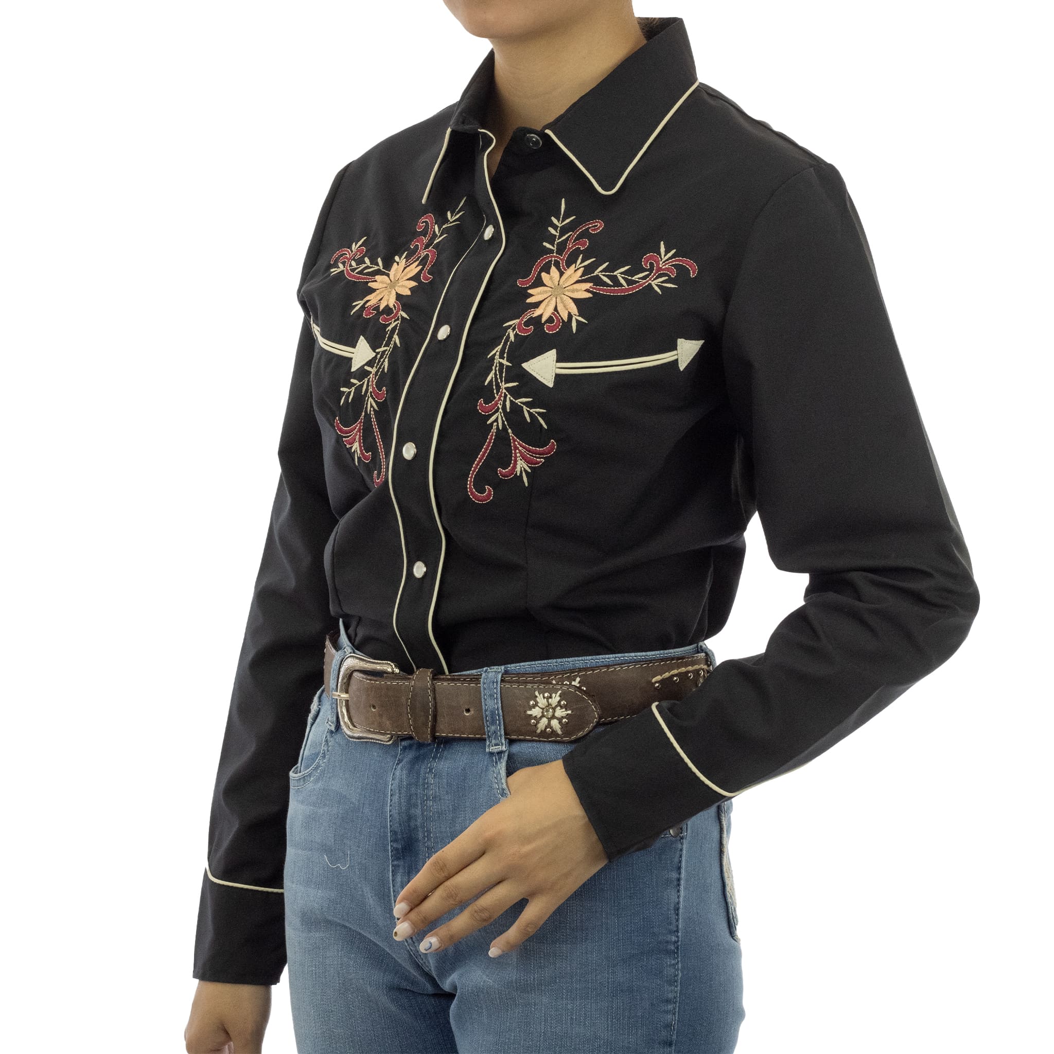 002 CAMISA ESPUELA DE ORO DE MANGA LARGA CHARRA NEGRO