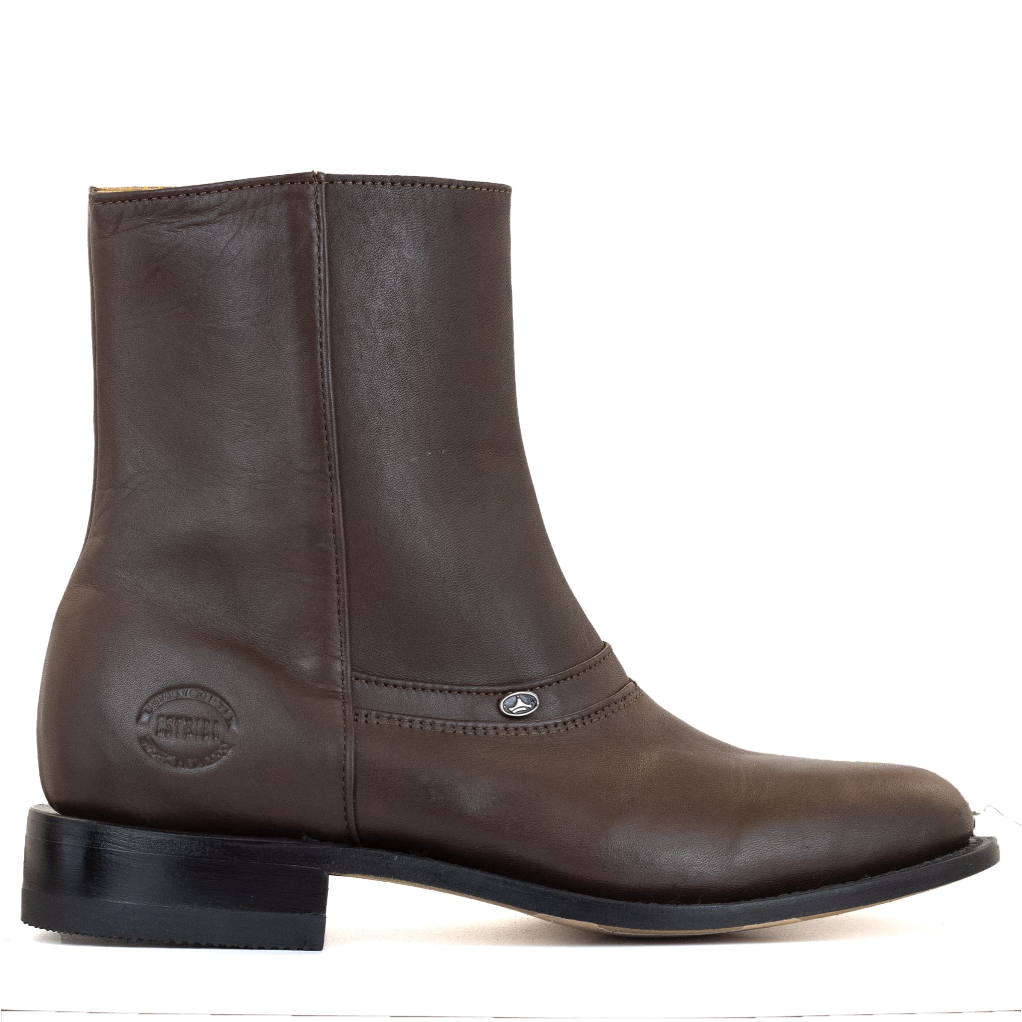 BOTIN ESTRIBO DE PIEL DE RES CON CIERRE CAFE