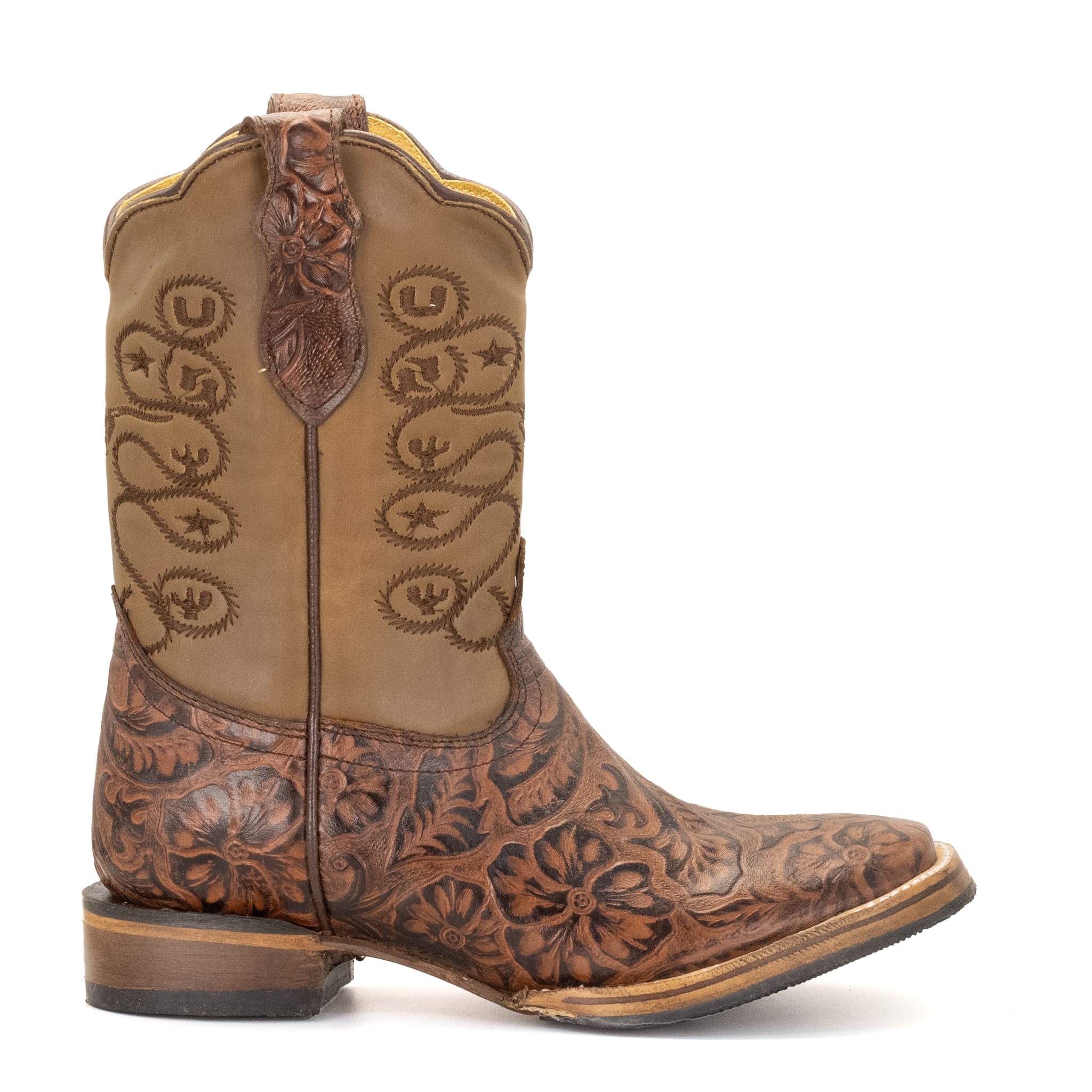 BOTA VAQUERO SM HORMA RODEO EN PIEL GRABADO CINCELADO COÑAC