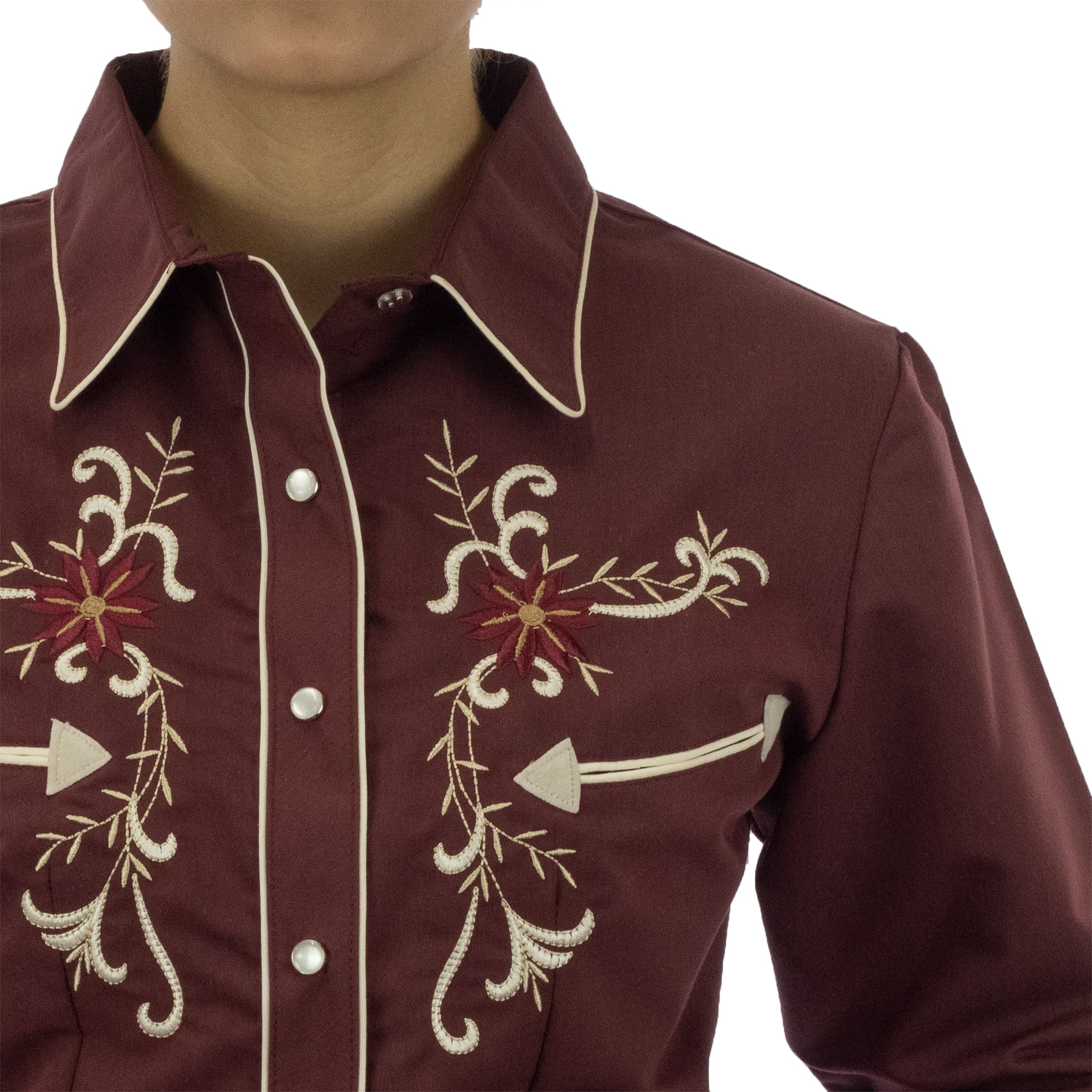 004 CAMISA ESPUELA DE ORO DE MANGA LARGA CHARRA VINO