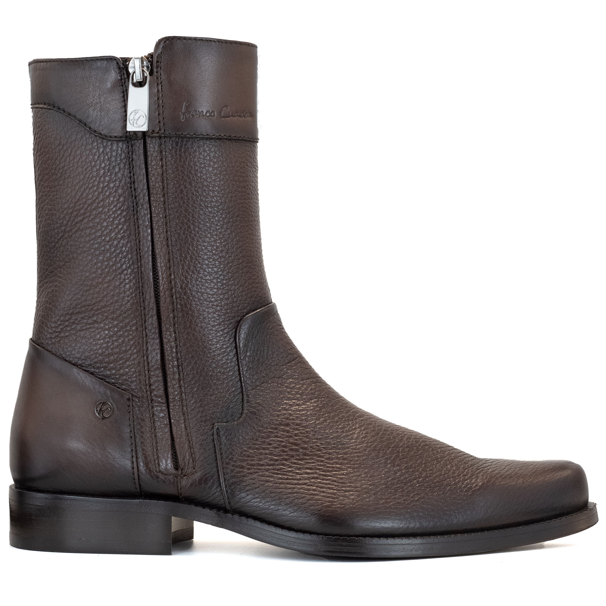 BOTIN CUADRA EN PIEL GENUINA DE VENADO CAFE CLARO
