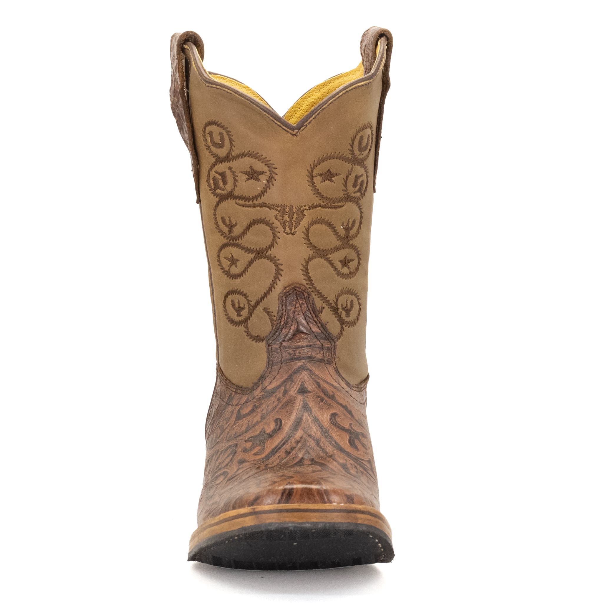 BOTA VAQUERO SM HORMA RODEO EN PIEL GRABADO CINCELADO COÑAC