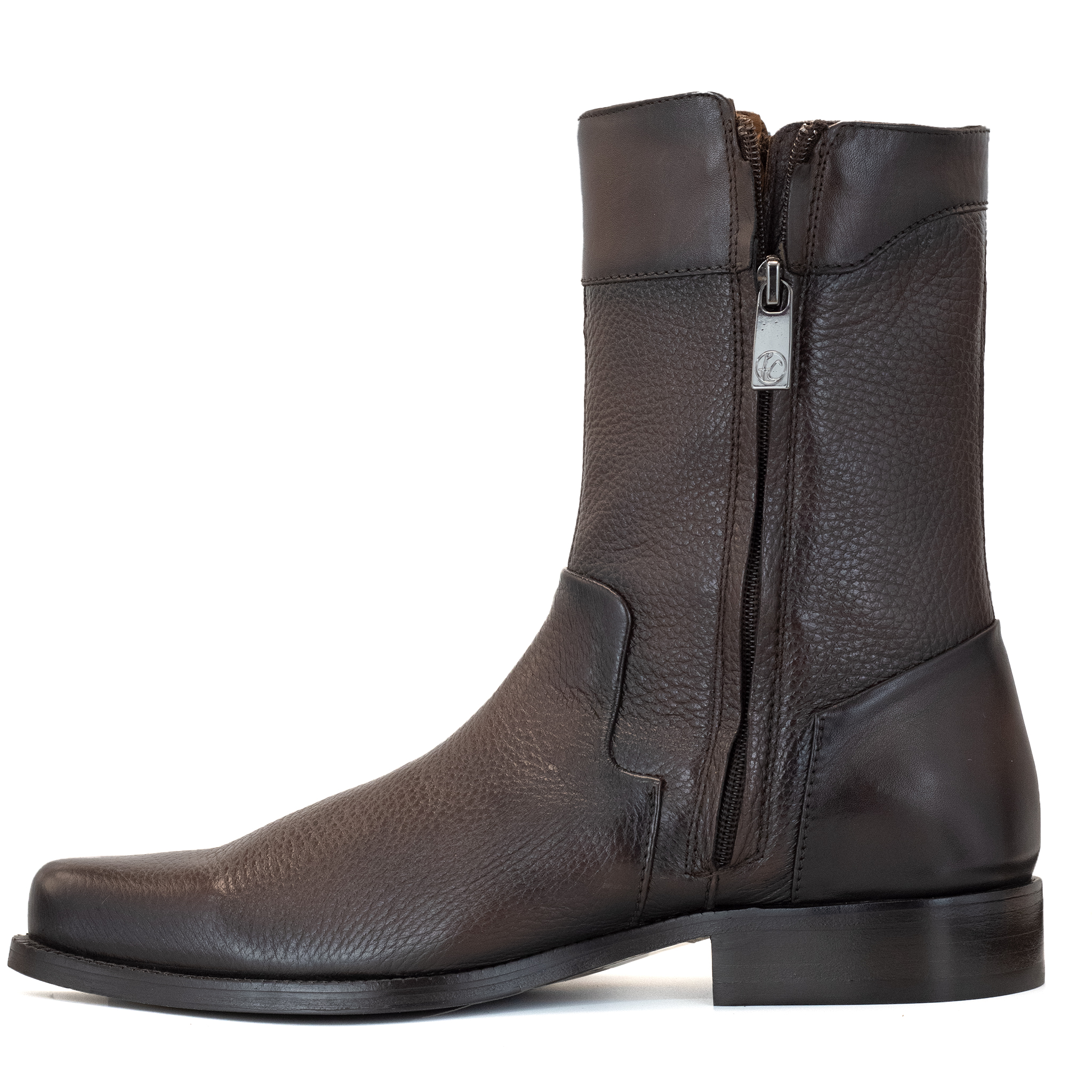 BOTIN CUADRA EN PIEL GENUINA DE VENADO CAFE CLARO