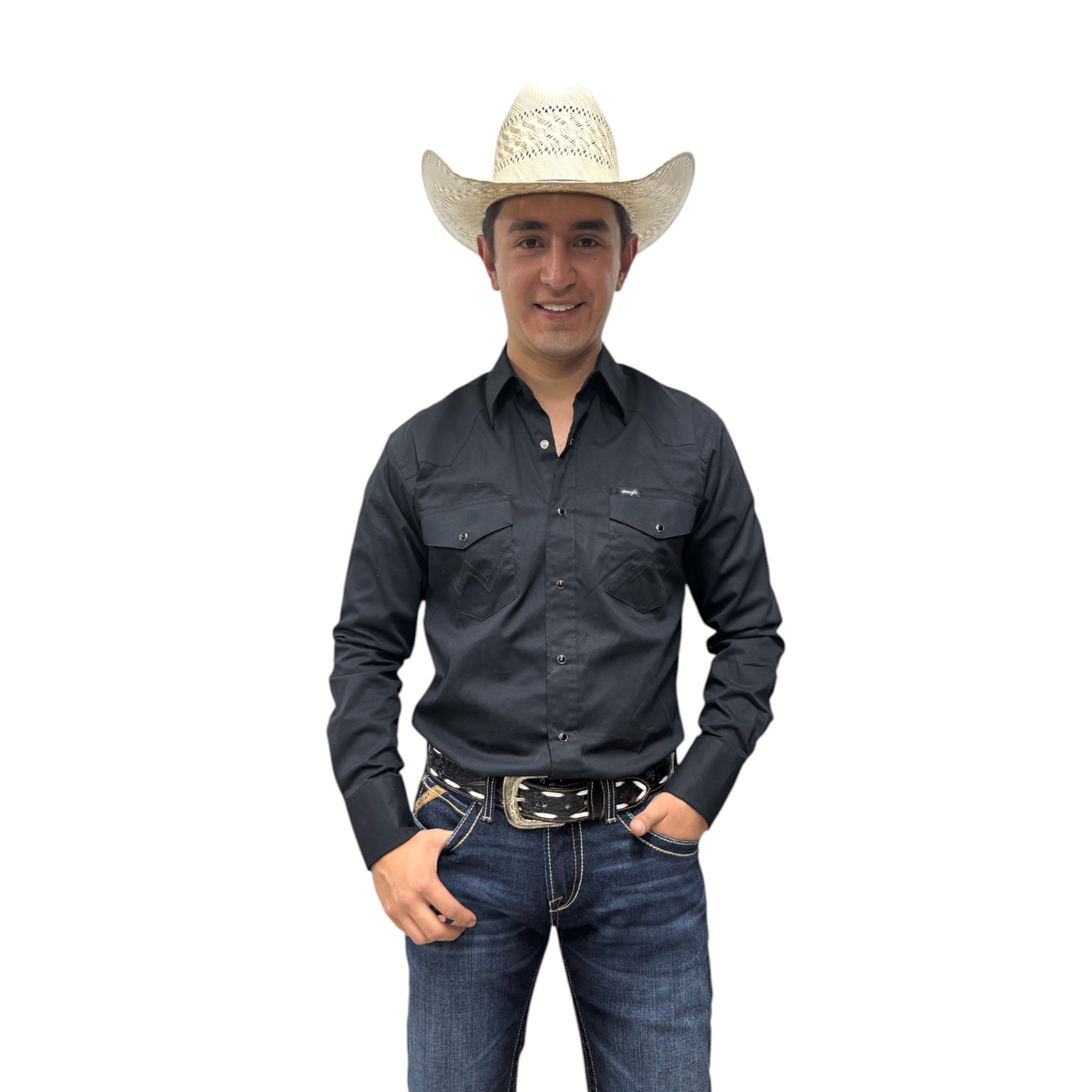 CAMISA VAQUERA WRANGLER HOMBRE MANGA LARGA NEGRO