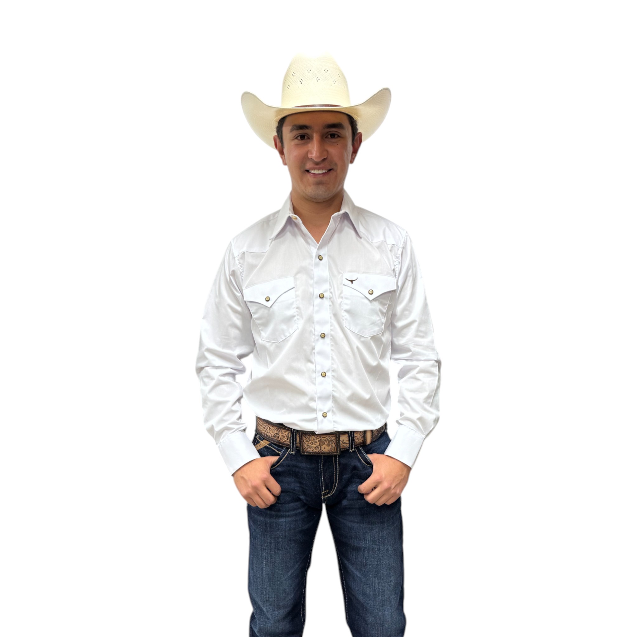 CAMISA RODEO WEST VAQUERA MANGA LARGA BLANCA