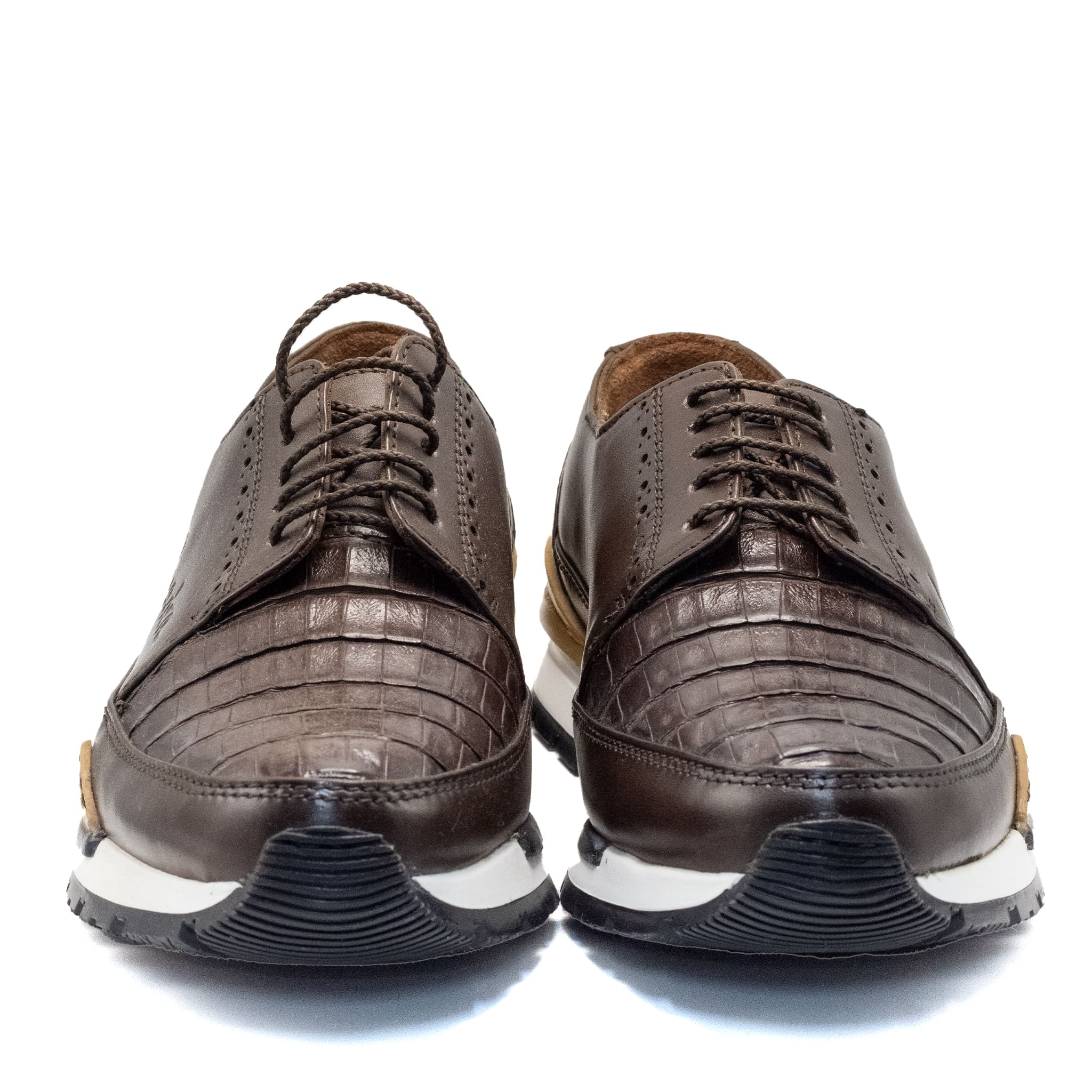 ZAPATO CUADRA CON PIEL GENUINA DE CAIMAN CAFE