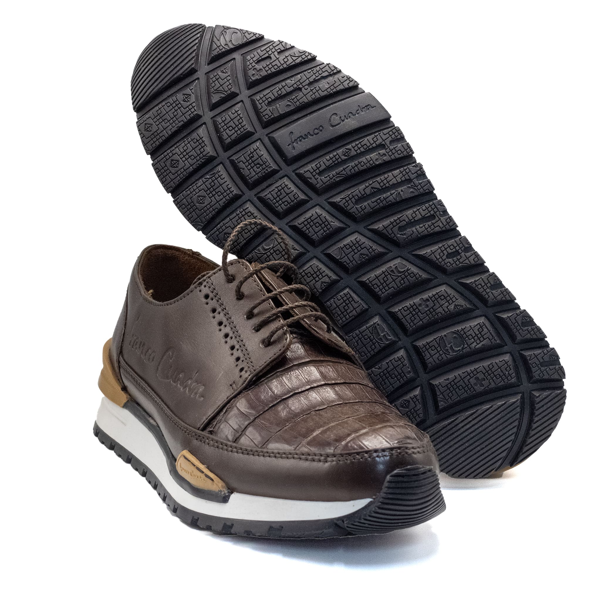 ZAPATO CUADRA CON PIEL GENUINA DE CAIMAN CAFE