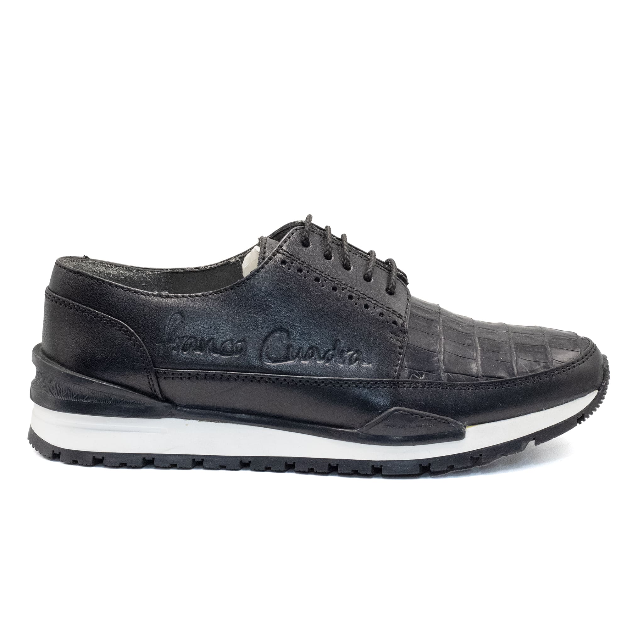 ZAPATO CUADRA CON PIEL GENUINA DE CAIMAN NEGRO
