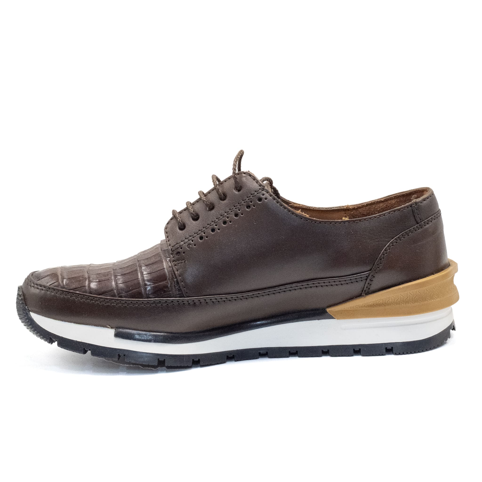 ZAPATO CUADRA CON PIEL GENUINA DE CAIMAN CAFE
