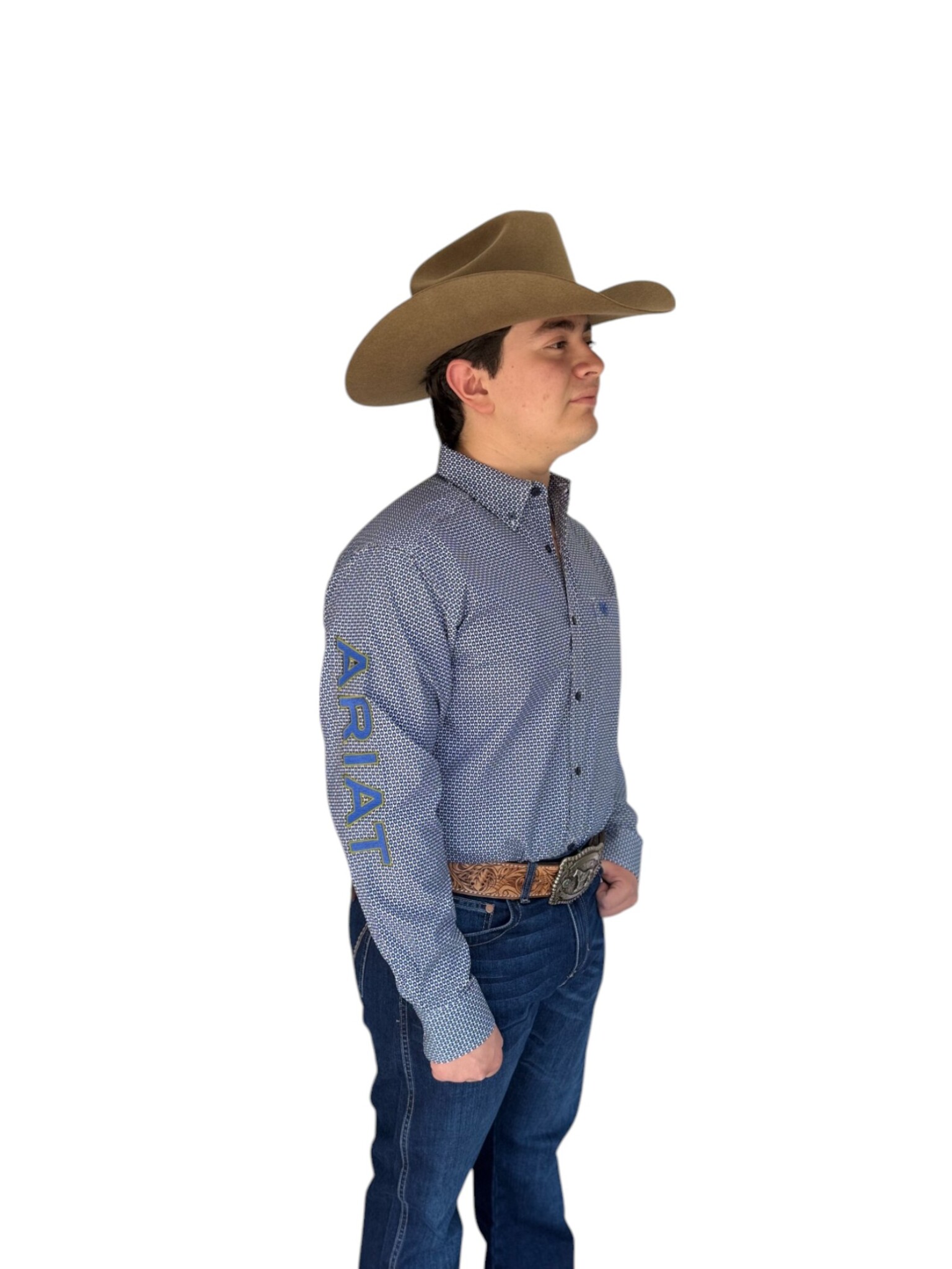 CAMISA ARIAT MANGA LARGA AZUL