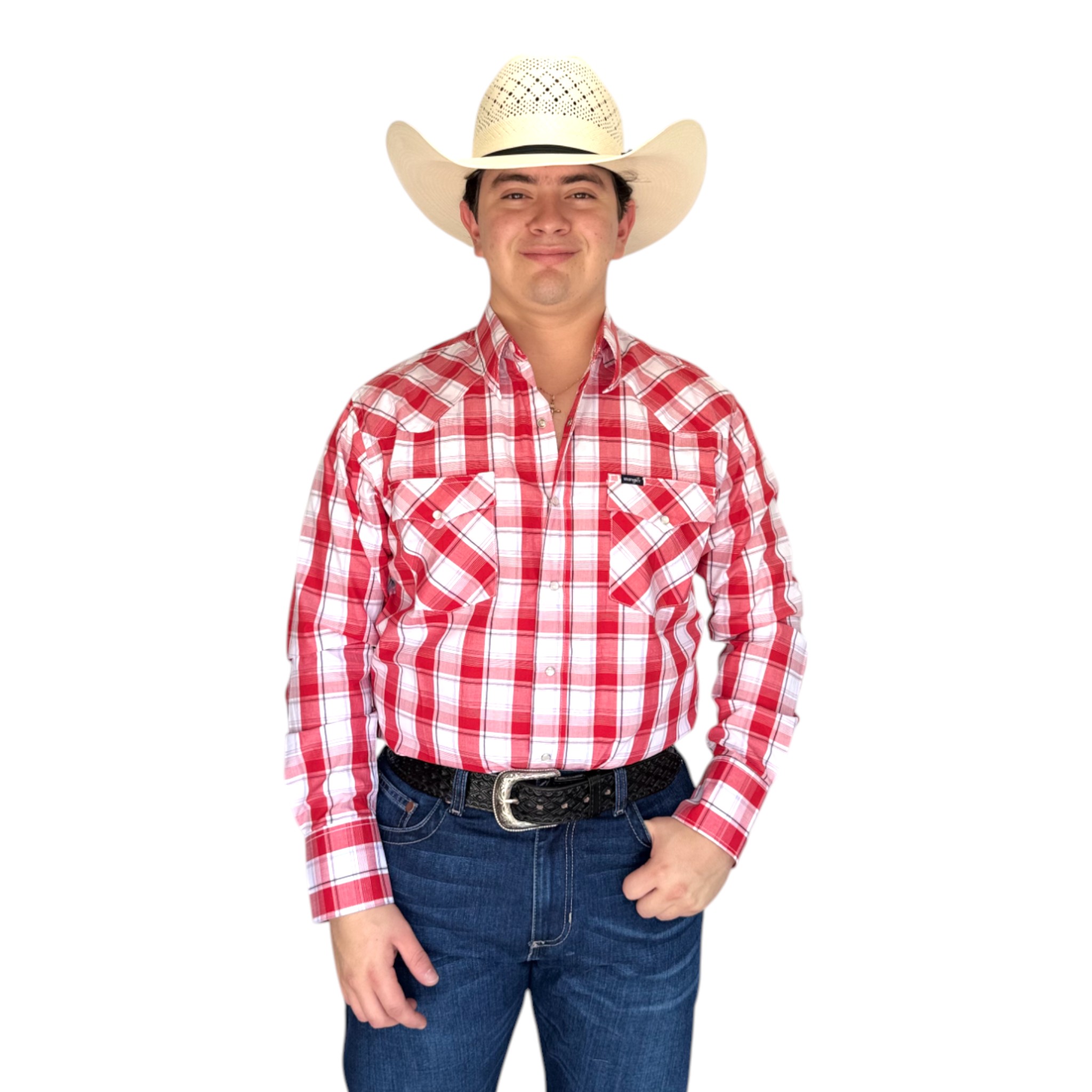 CAMISA VAQUERA WRANGLER MANGA LARGA HOMBRE BLANCO/ROJO