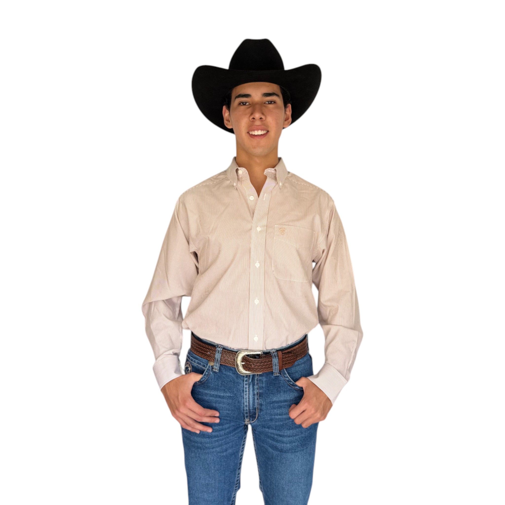 CAMISA ARIAT MANGA LARGA BLANCO/ROSA