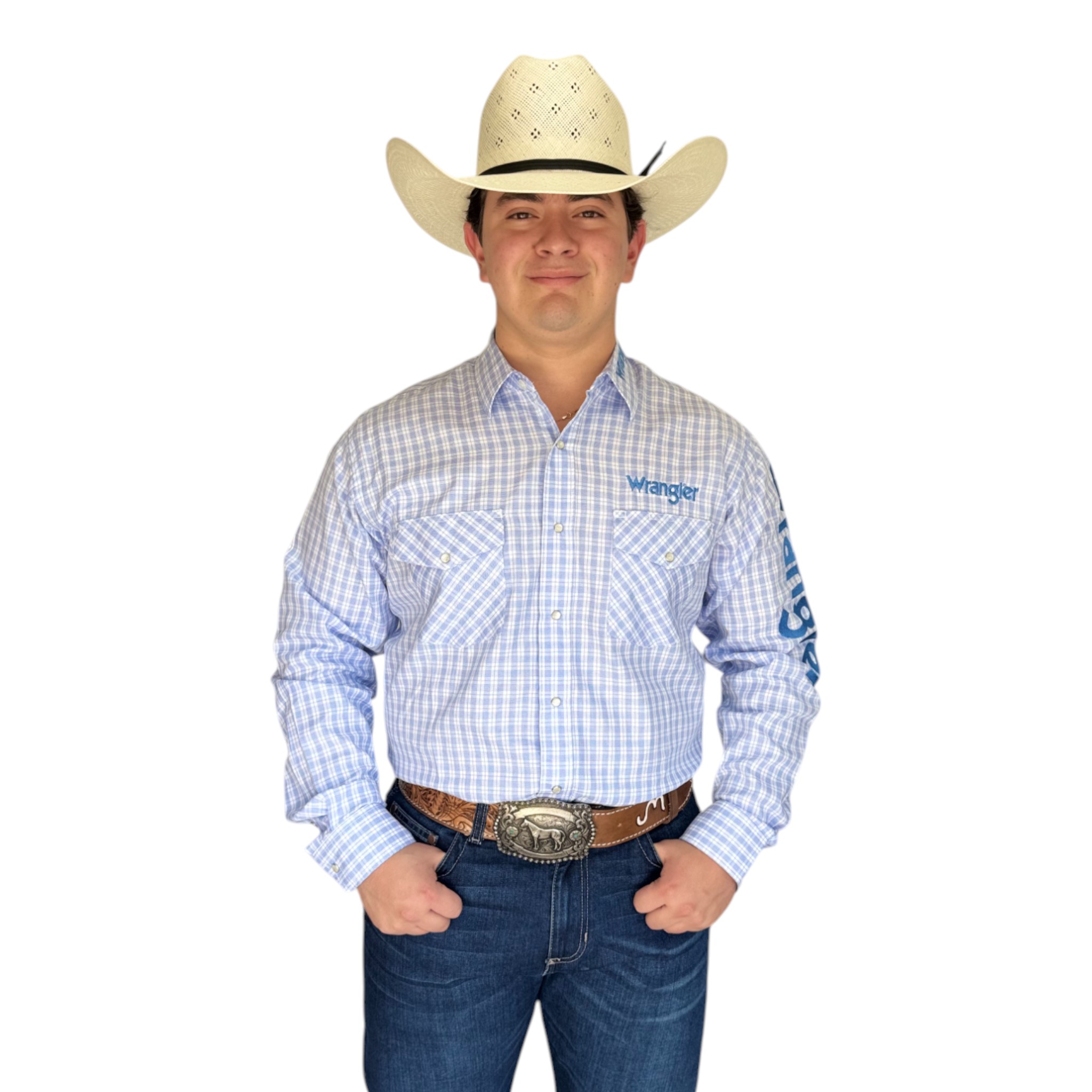 CAMISA VAQUERA WRANGLER MANGA LARGA HOMBRE BLANCO/AZUL