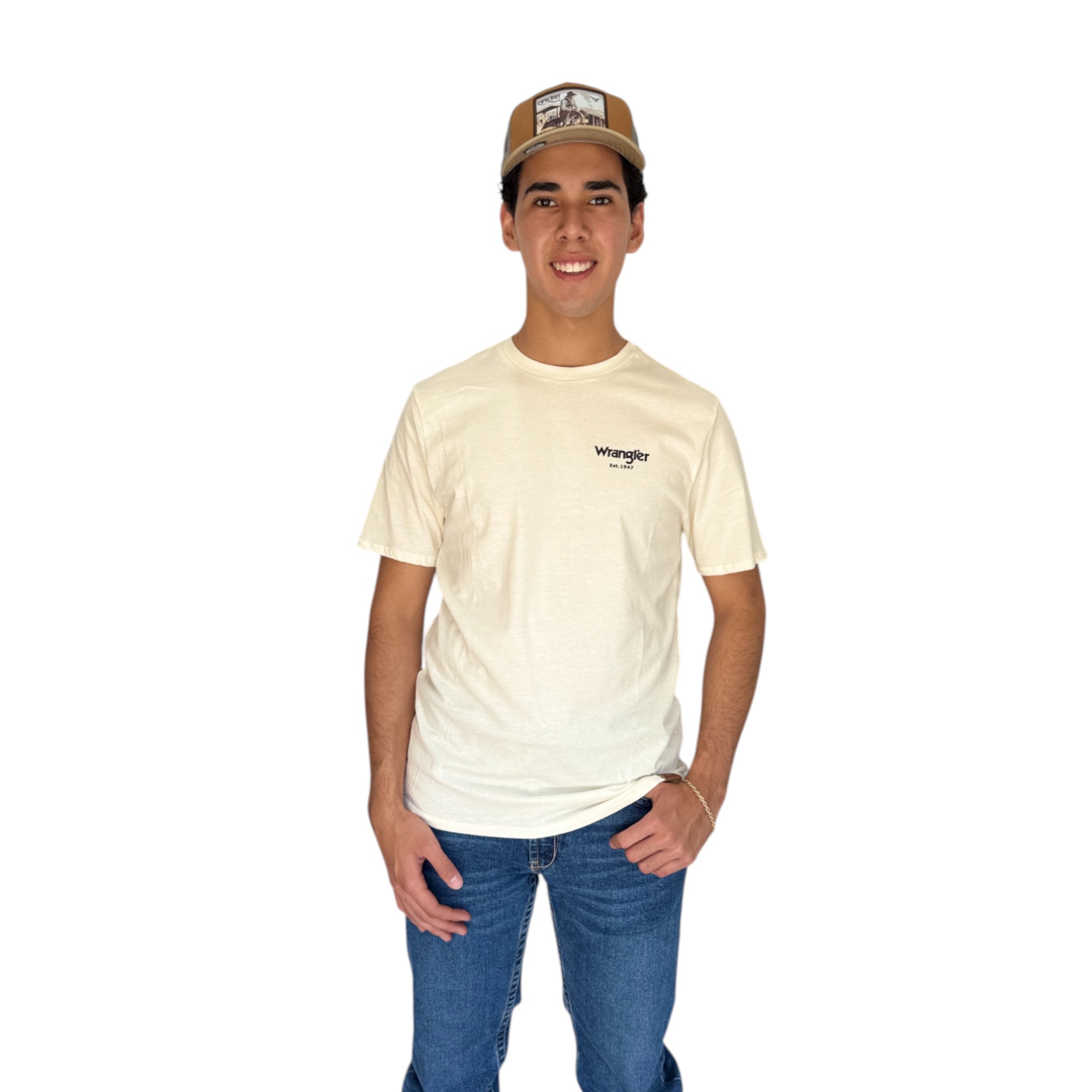 PLAYERA WRANGLER BEIGE ESTAMPADO BRONCO