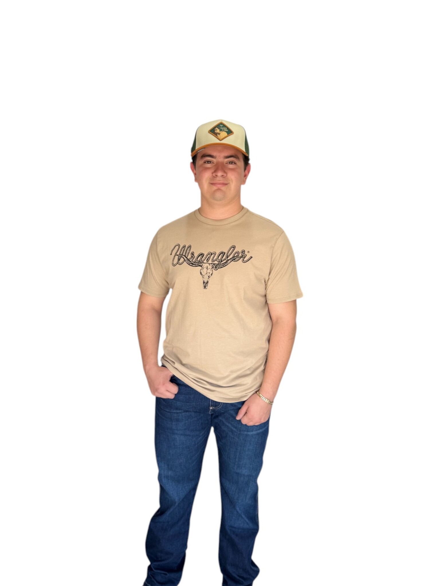PLAYERA WRANGLER BEIGE ESTAMPADO BRONCO