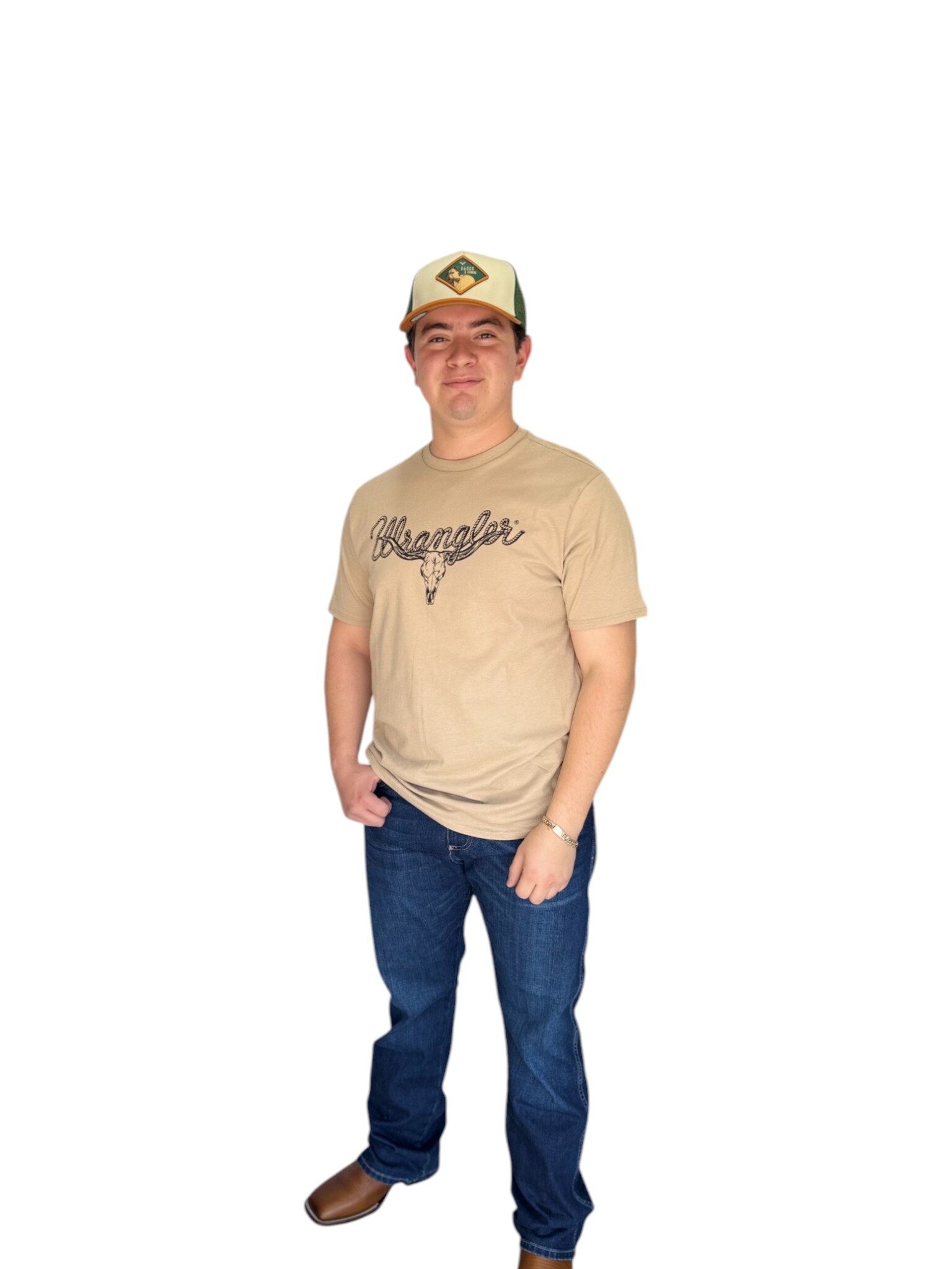 PLAYERA WRANGLER BEIGE ESTAMPADO BRONCO