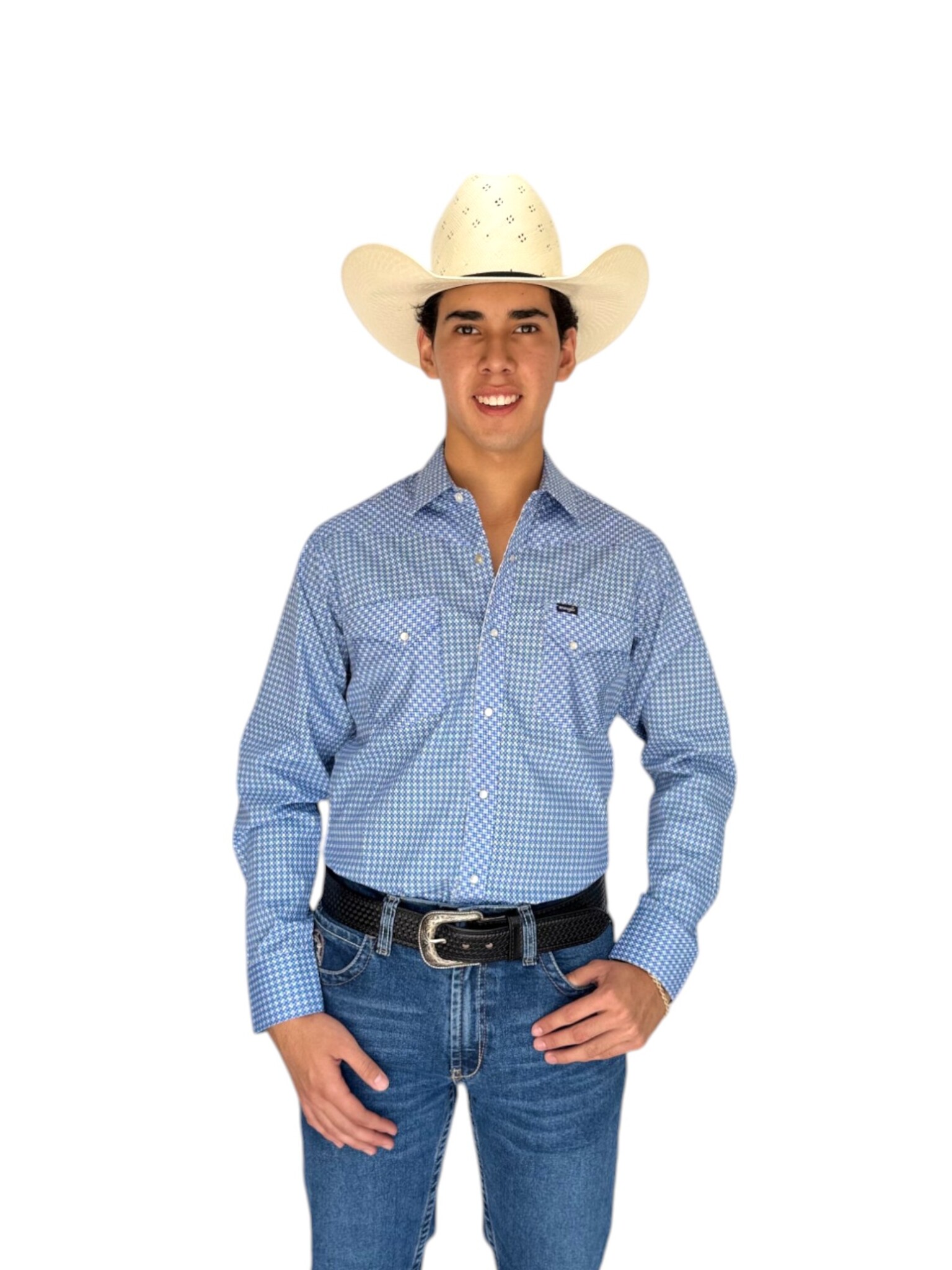 CAMISA VAQUERA WRANGLER MANGA LARGA HOMBRE BLANCO/AZUL