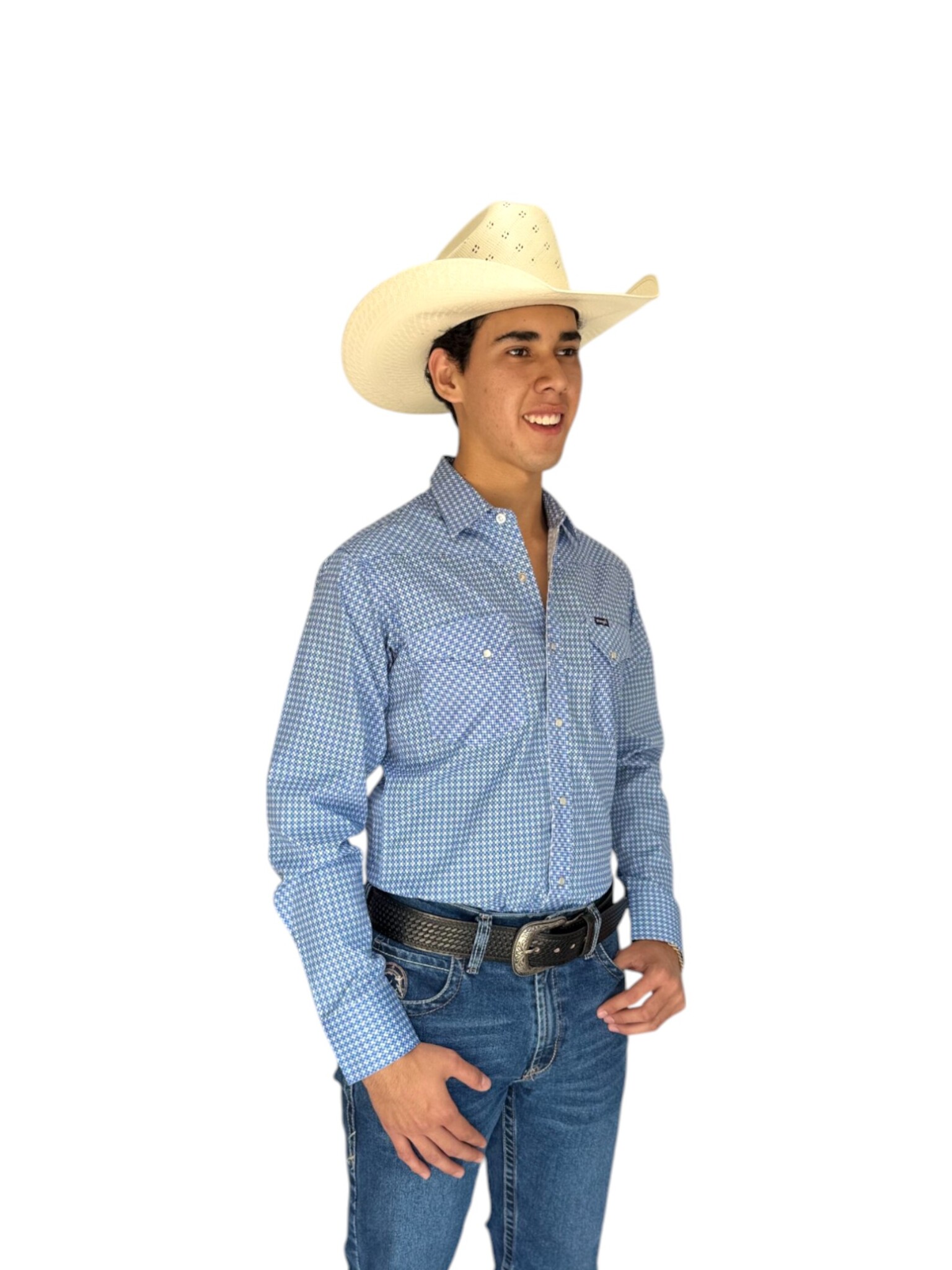 CAMISA VAQUERA WRANGLER MANGA LARGA HOMBRE BLANCO/AZUL