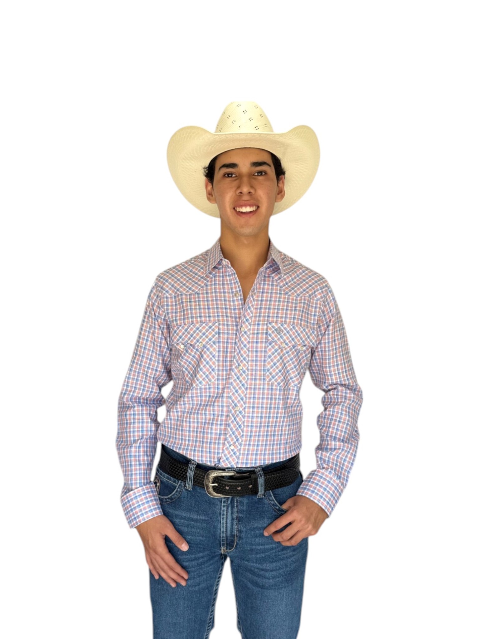 CAMISA VAQUERA WRANGLER MANGA LARGA HOMBRE BLANCO/AZUL/NARANJA