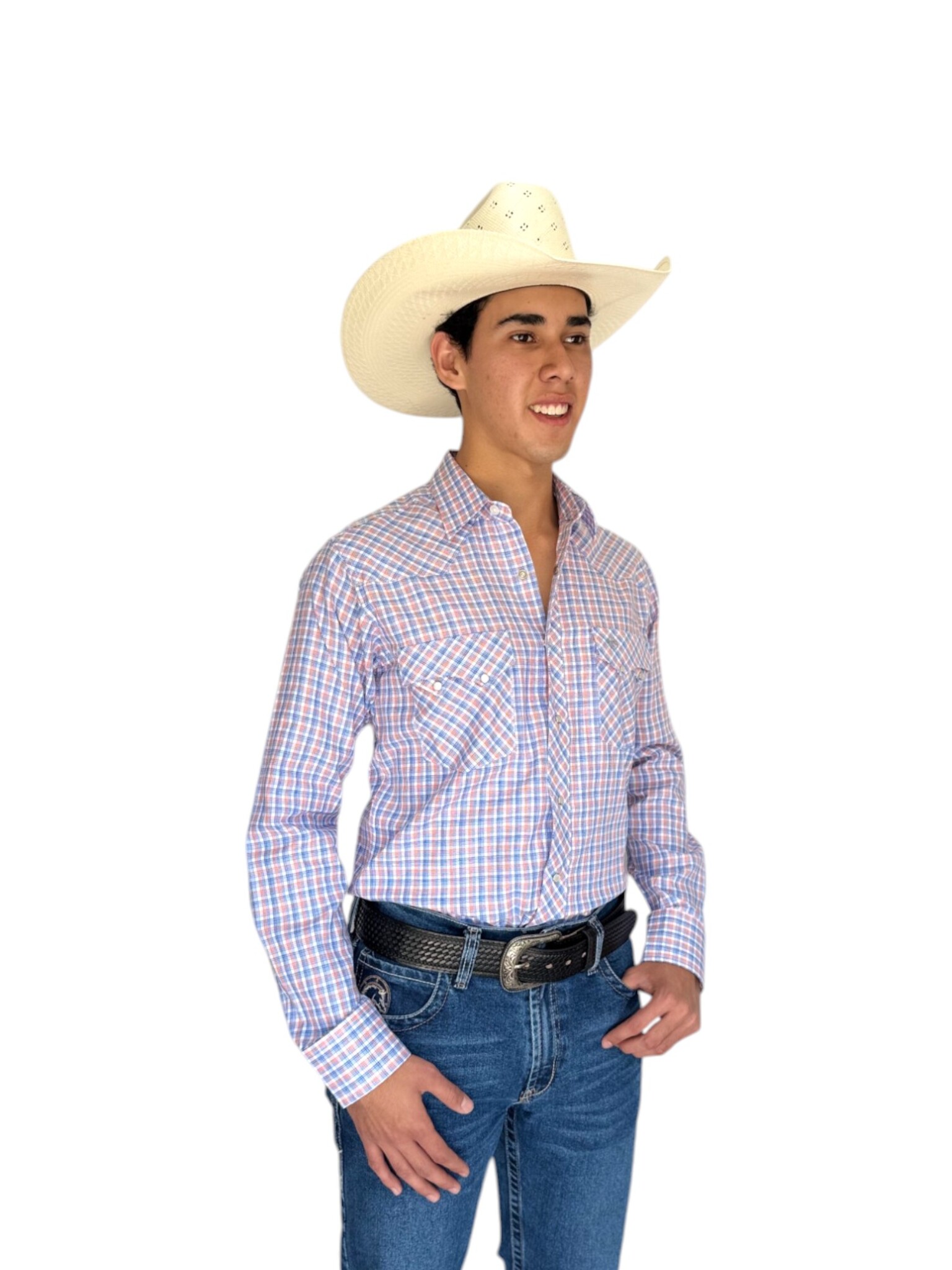 CAMISA VAQUERA WRANGLER MANGA LARGA HOMBRE BLANCO/AZUL/NARANJA