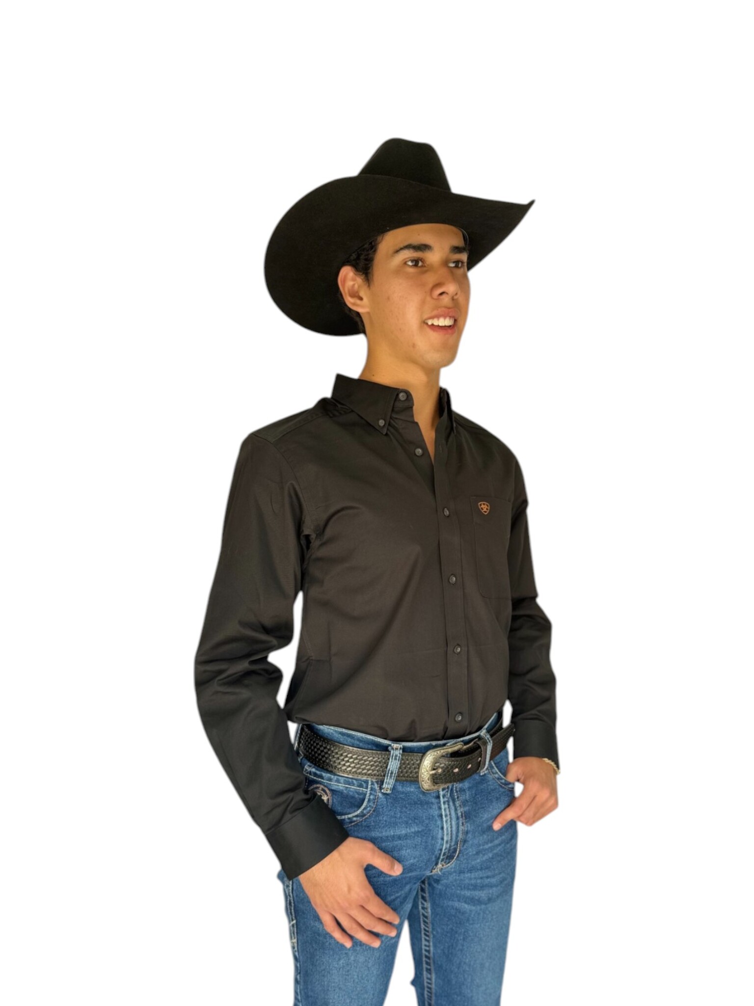 CAMISA ARIAT SOLID TWILL CORTE FITTED NEGRO