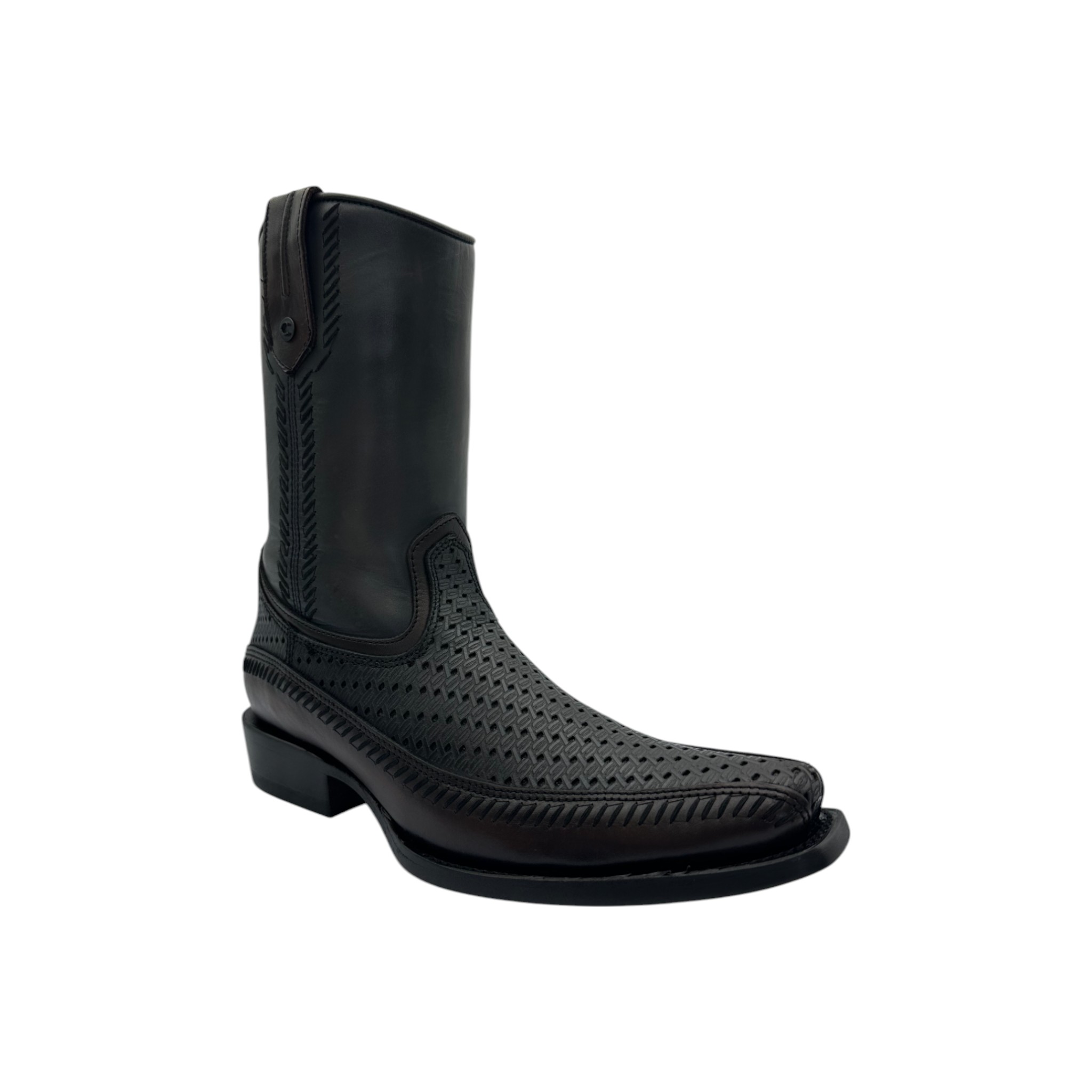 BOTA CUADRA EN PIEL DE RES CON GRABADO LASER