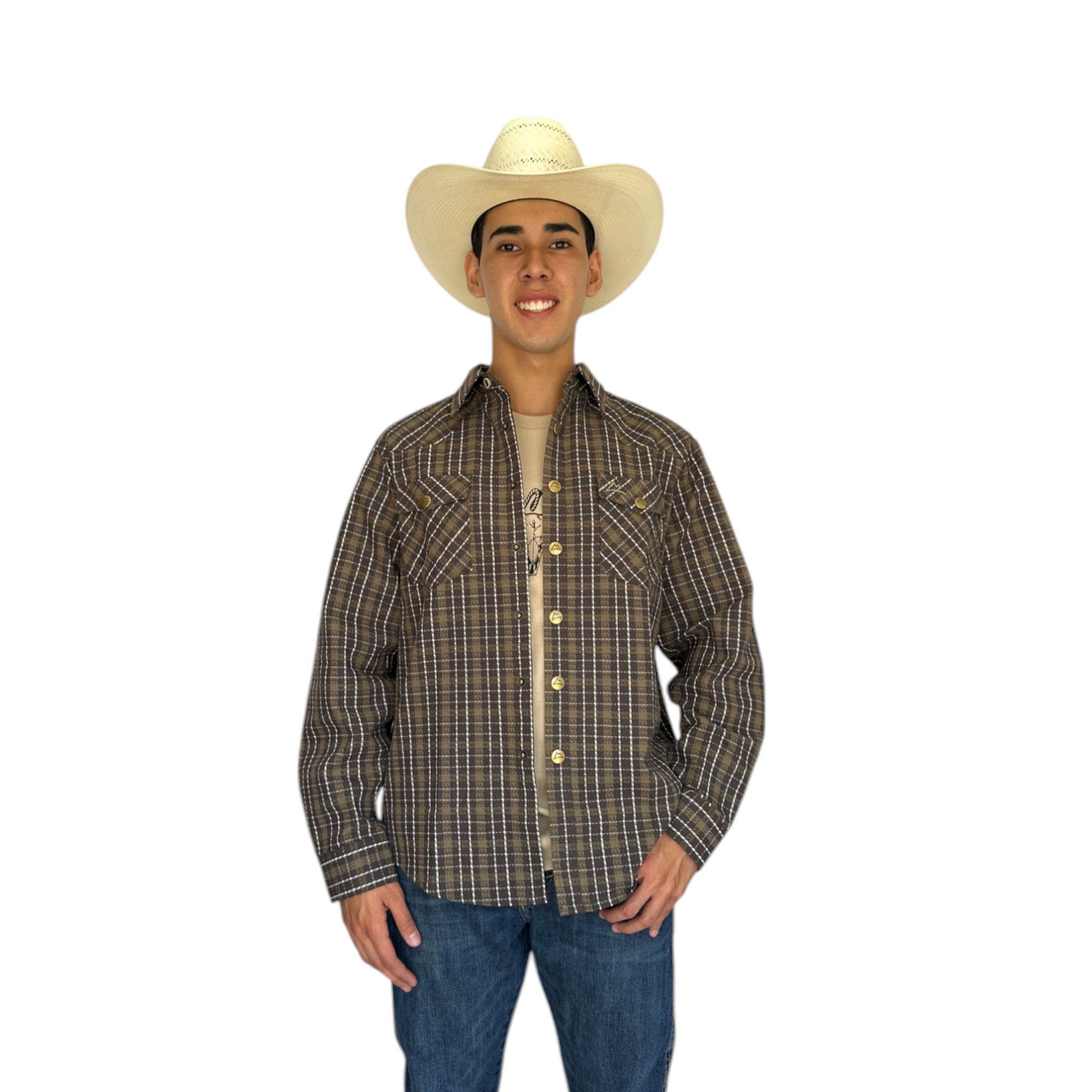 CAMISOLA ICY DENVER PRETEÑIDO CUADROS CAFÉ/BEIGE