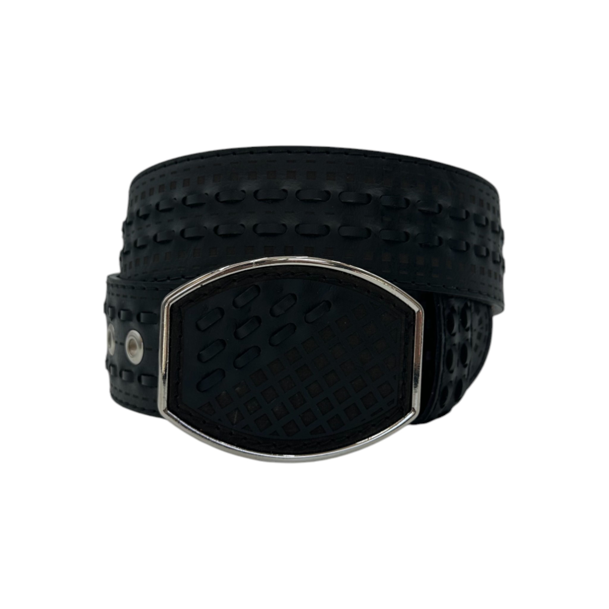 CINTO GRABADO LASER CON PETATILLO NEGRO