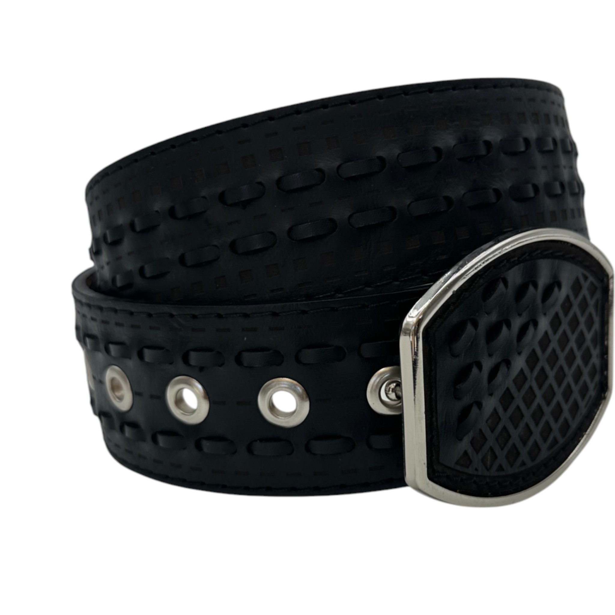 CINTO GRABADO LASER CON PETATILLO NEGRO