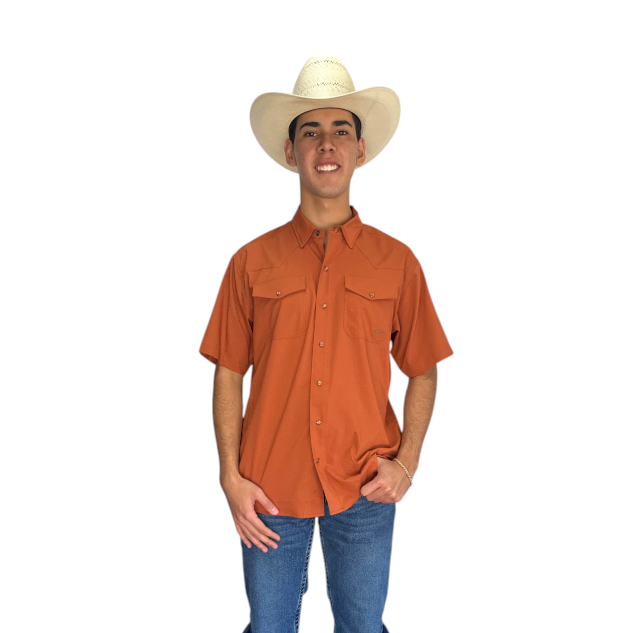 CAMISA ARIAT VENTTEK NARANJA CORTE CLÁSICO