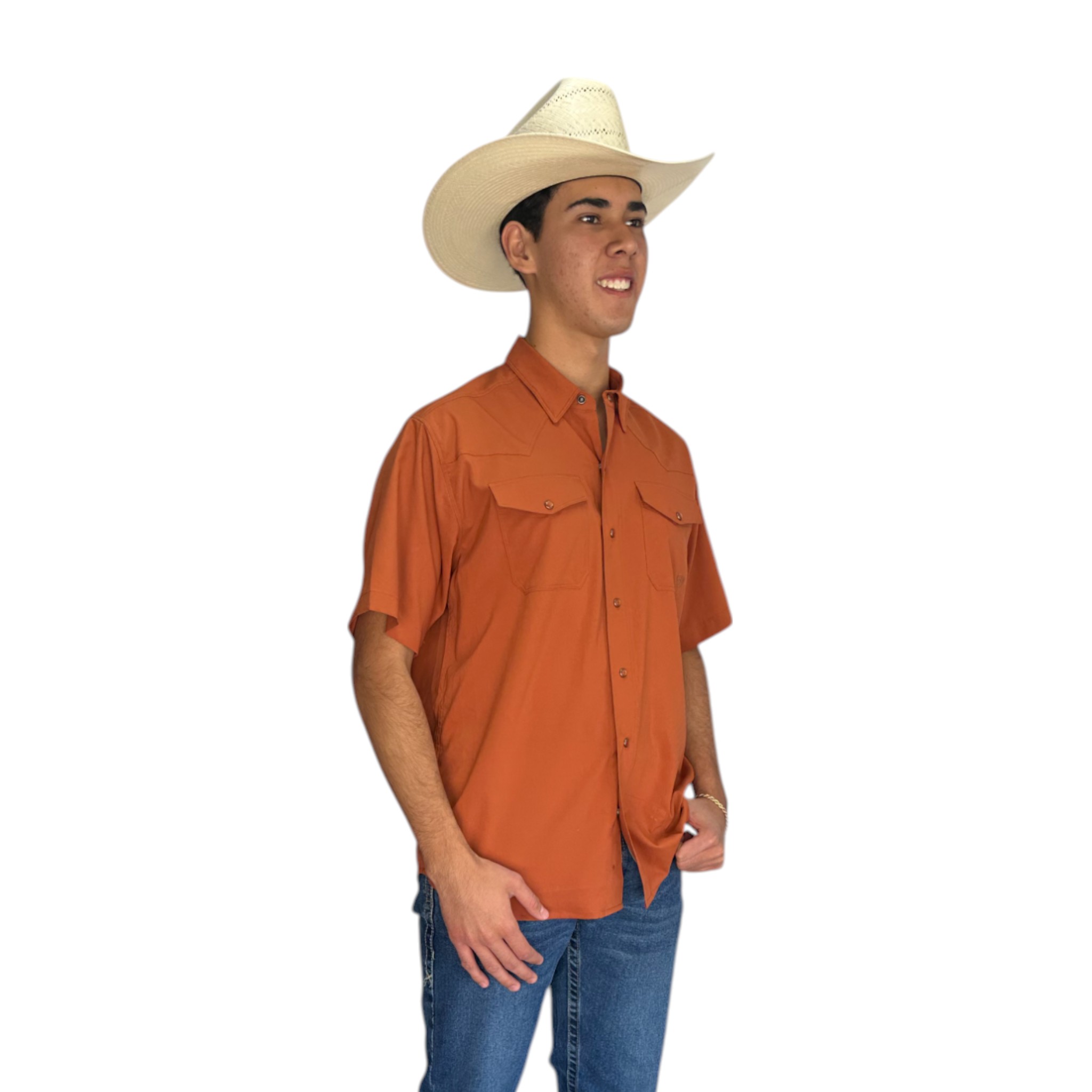 CAMISA ARIAT VENTTEK NARANJA CORTE CLÁSICO