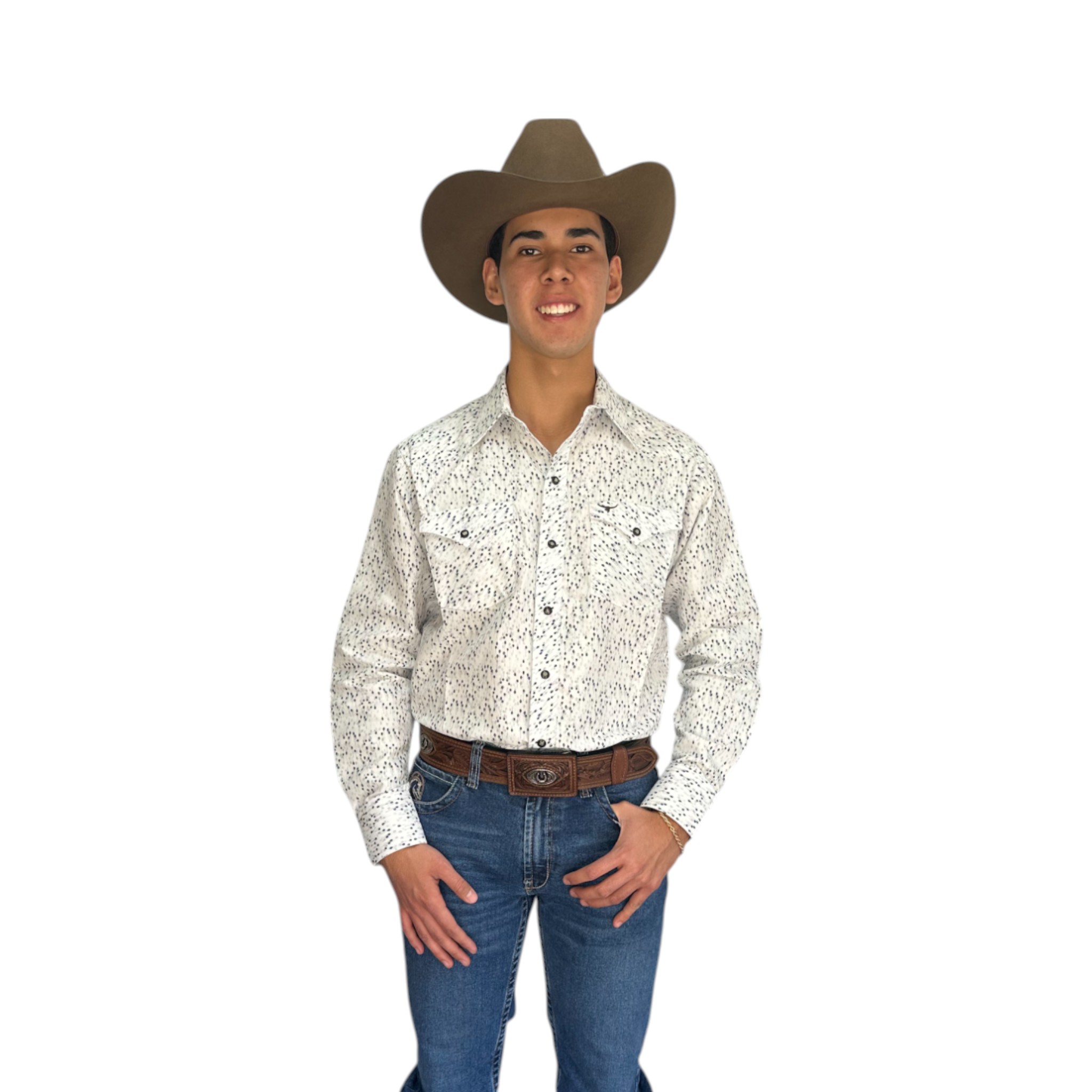 CAMISA RODEO WEST BLANCA JASPEADO