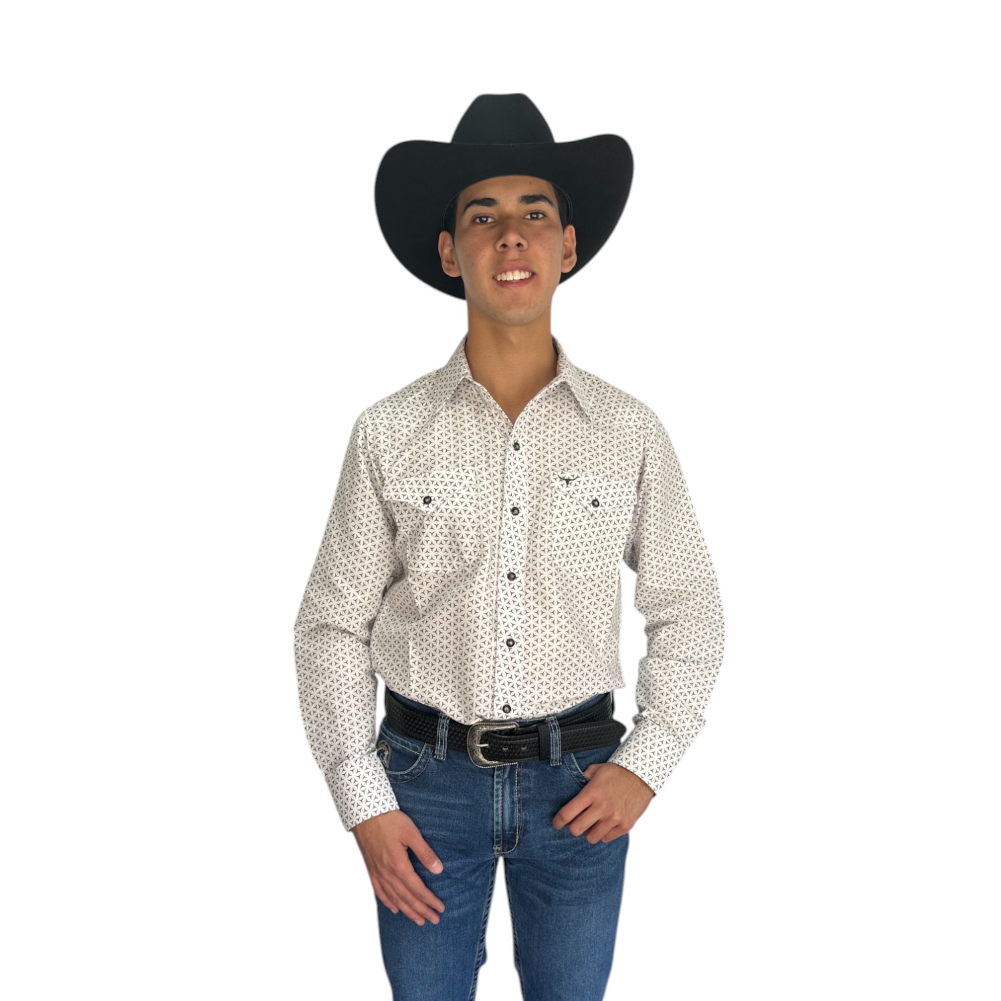 CAMISA RODEO WEST BLANCA DISEÑO ESTRELLA GRIS