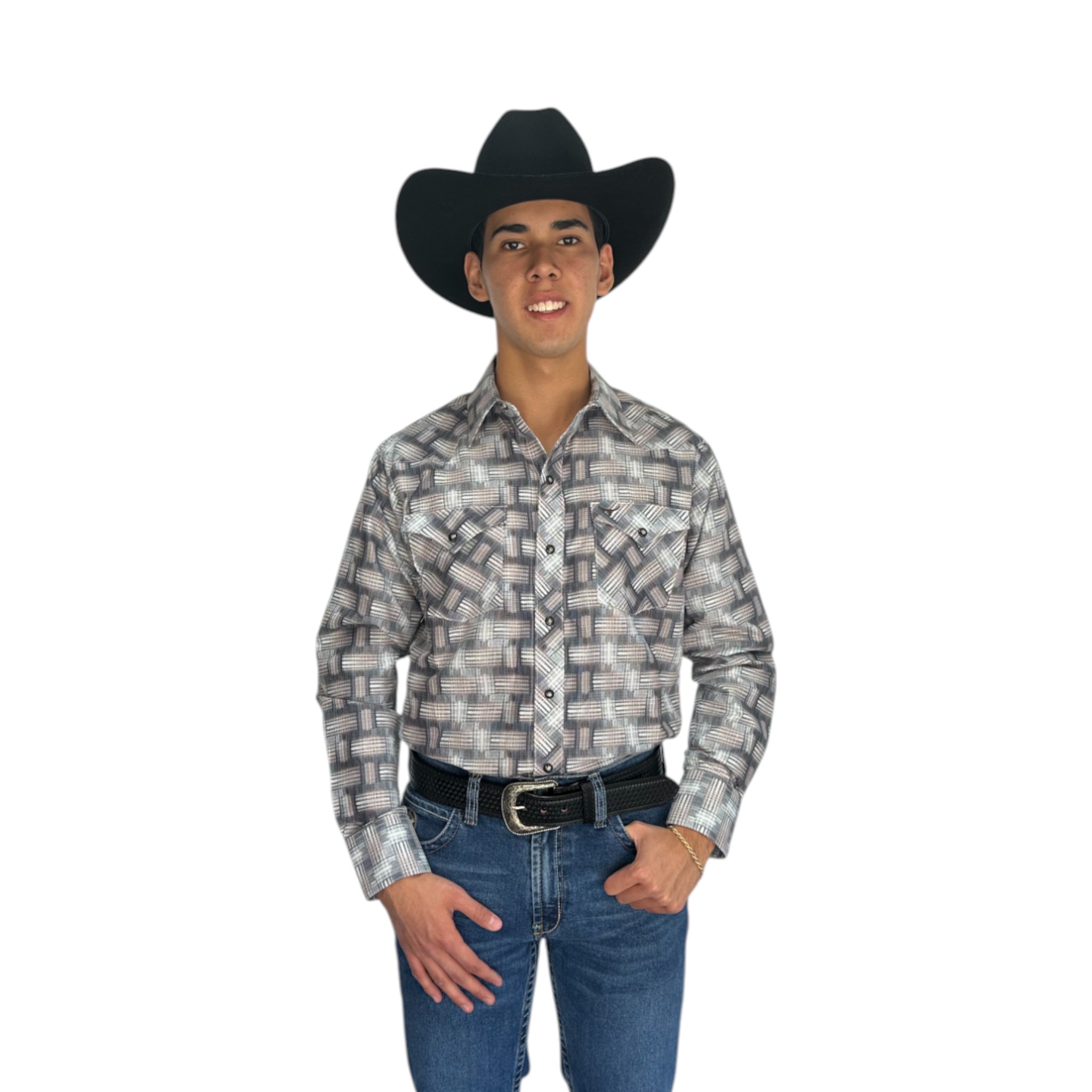 CAMISA RODEO WEST ESTAMPADO DE RAYAS COLOR GRIS