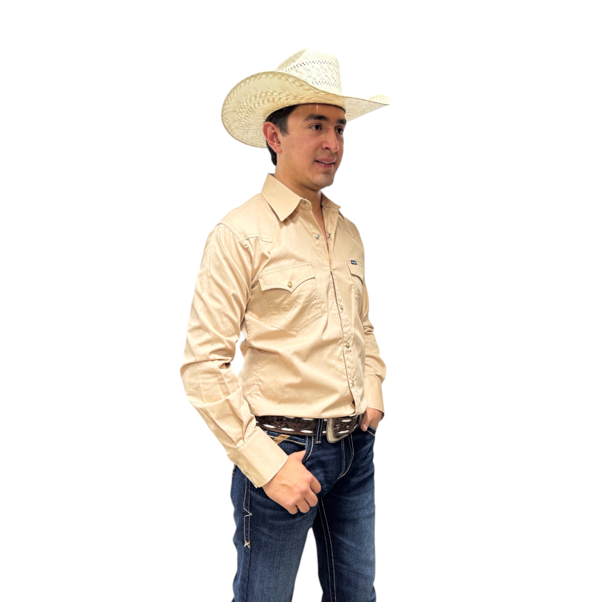 CAMISA VAQUERA WRANGLER HOMBRE MANGA LARGA KAKI
