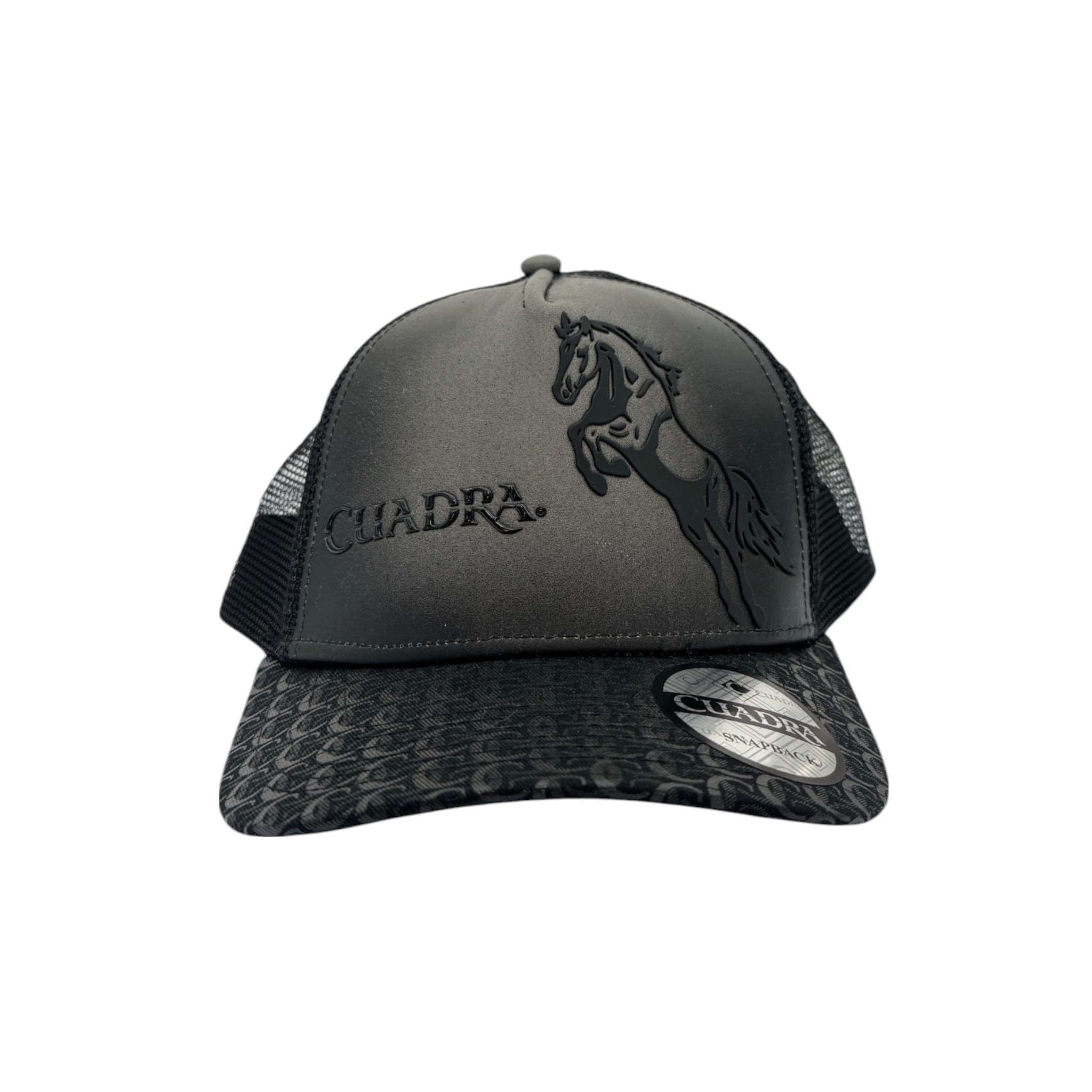 GORRA CUADRA EN PIEL GENUINA CON DISEÑO DE CABALLO.