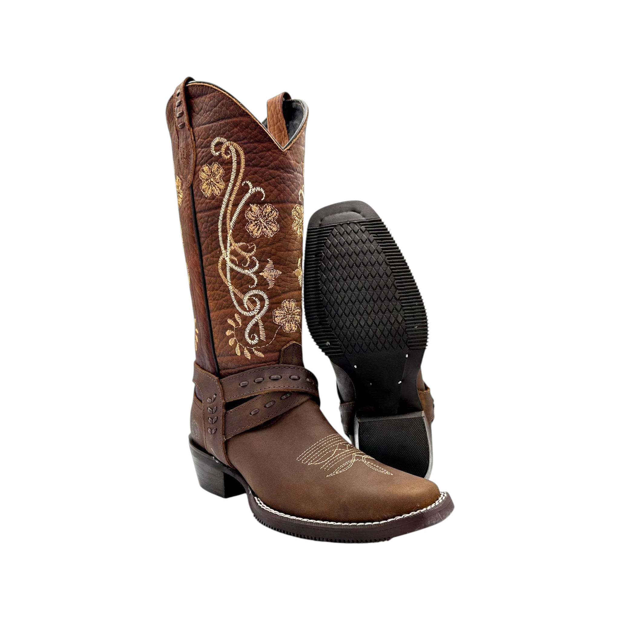 BOTA CABALLO DORADO EN HORMA TROMPA DE PUERCO EN BORDADO LASER CRAZY TANG