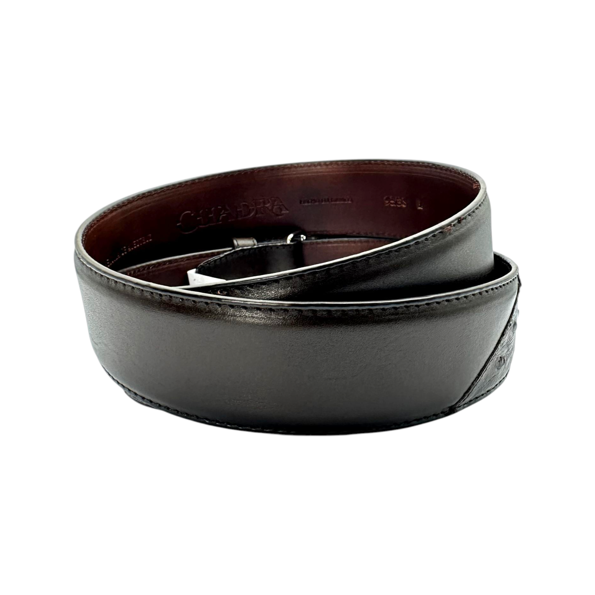 CINTO CUADRA EN PIEL GENUINA DE AVESTRUZ KANGO TABACO.