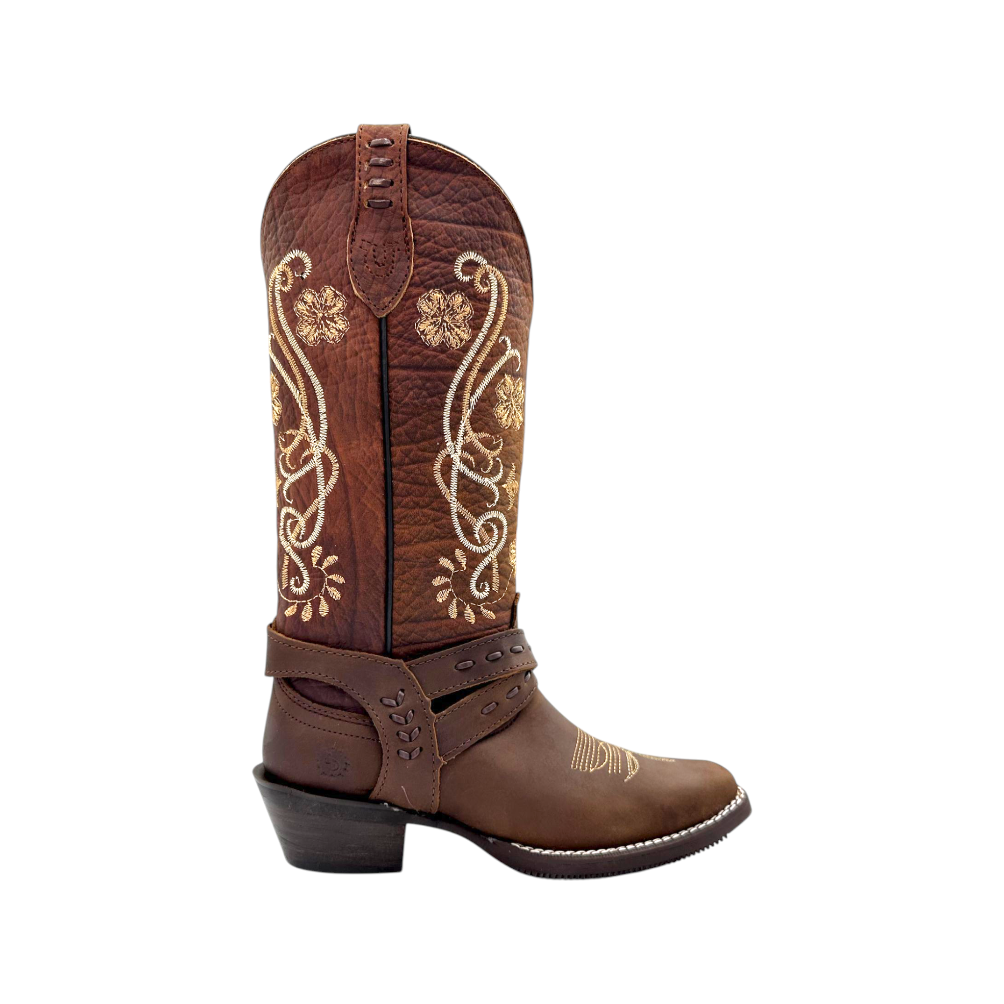 BOTA CABALLO DORADO EN HORMA TROMPA DE PUERCO EN BORDADO LASER CRAZY TANG