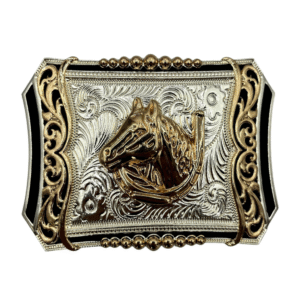 HEBILLA DE ALPACAR VAQUERA 8 PUNTAS, CON PERLAS CABALLO/HERRADURA