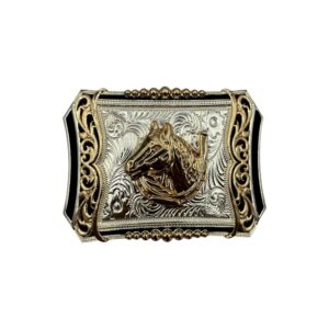 HEBILLA DE ALPACAR VAQUERA 8 PUNTAS, CON PERLAS CABALLO/HERRADURA