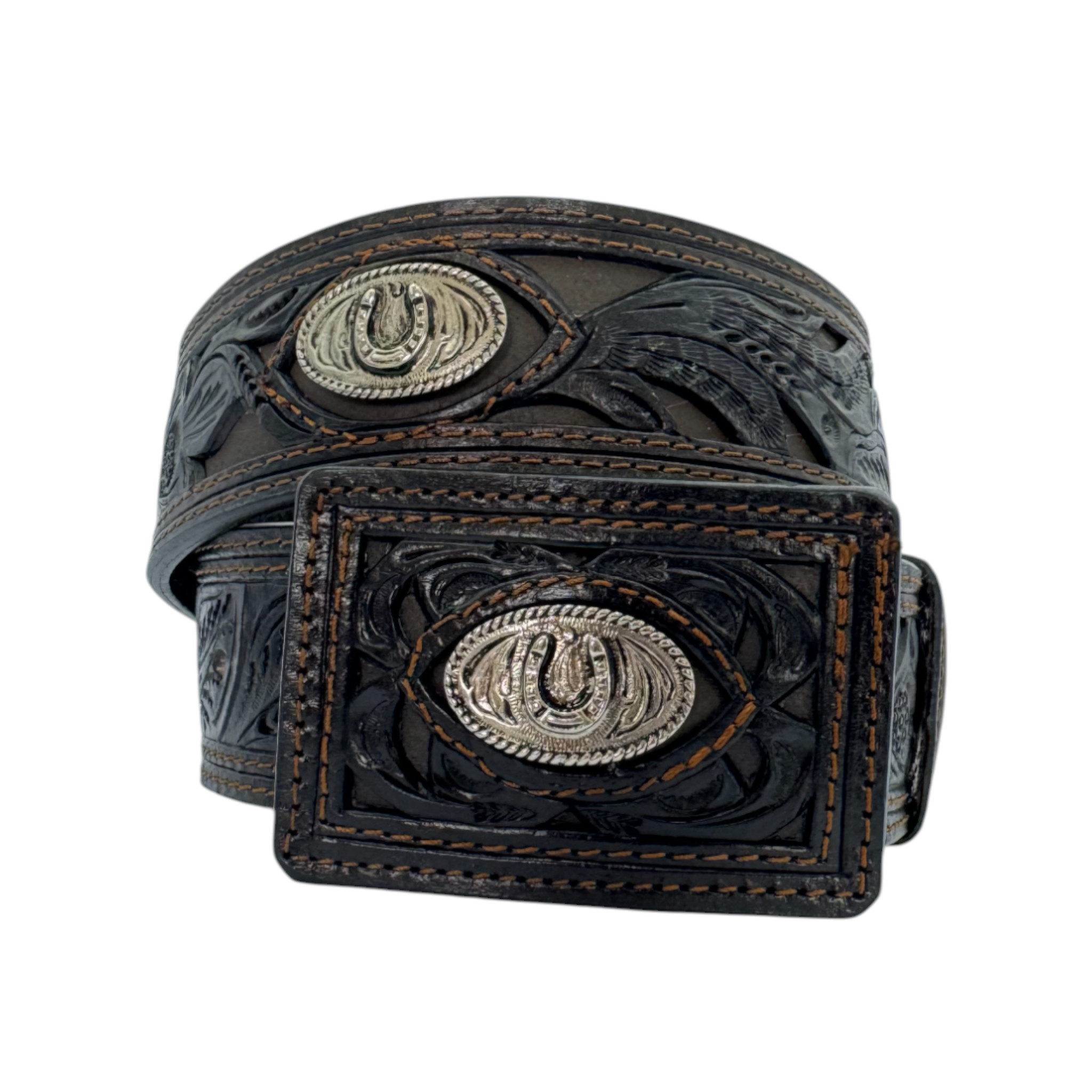 CINTO VAQUERO SM CINCELADO CON CHAPETON COLOR NEGRO