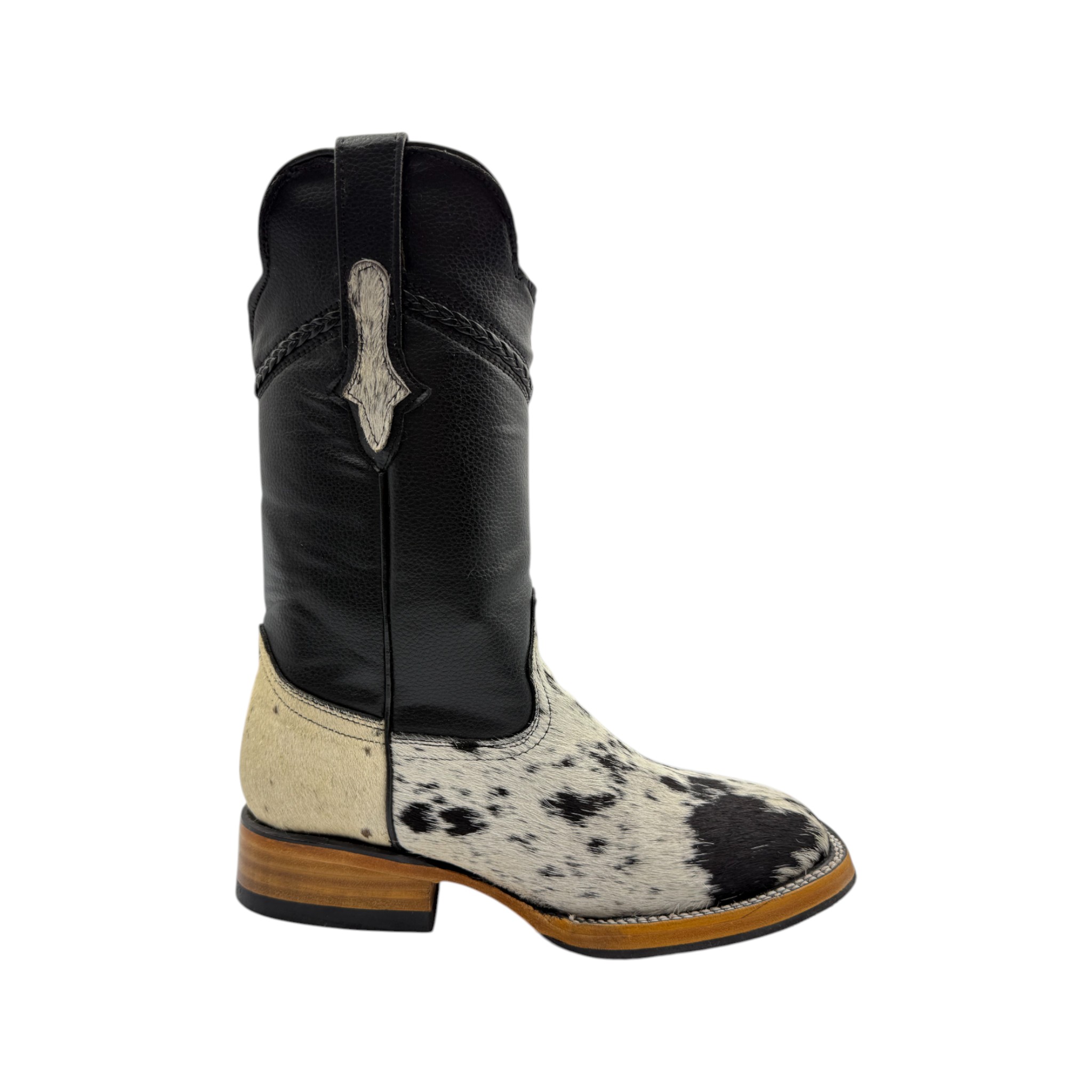 BOTA CABALLERANGO EN PELO AUTENTICO DE VACA CON SUELA DE HULE.
