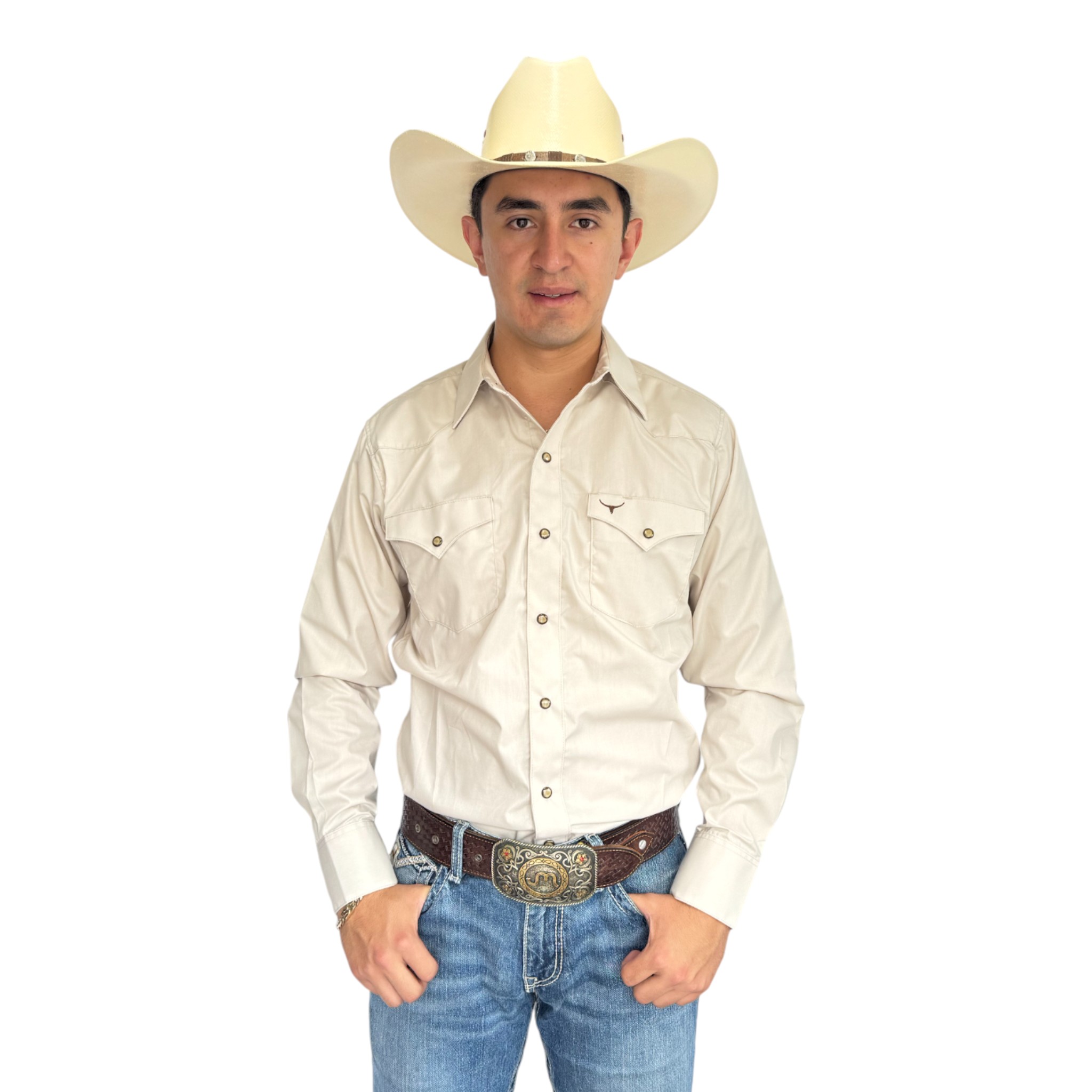CAMISA RODEO WEST VAQUERA MANGA LARGA BEIGE